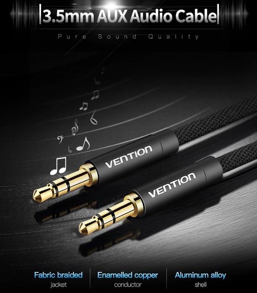 в продажу Аудіо-кабель Vention Audio 3.5 mm M - 3.5 mm M, 0.5 m, Black (P350AC050-B-M) - фото 3