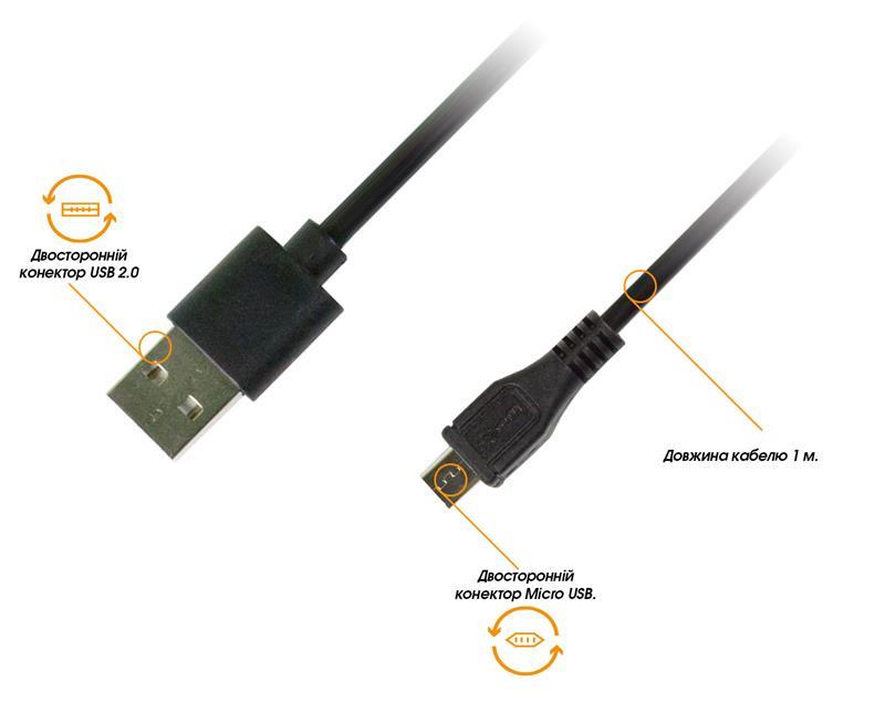 Кабель Piko USB2.0 AM-MicroUSB BM, 1м, Black REVERS (1283126474101 ) ціна 155 грн - фотографія 2