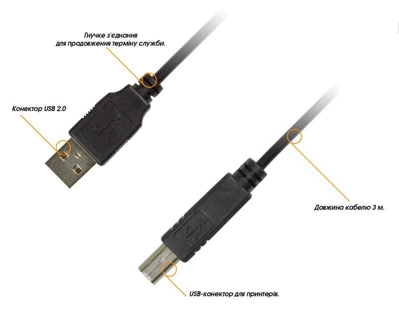 Кабель Piko USB 2.0 AM-BM 3м (1283126473944) ціна 246 грн - фотографія 2