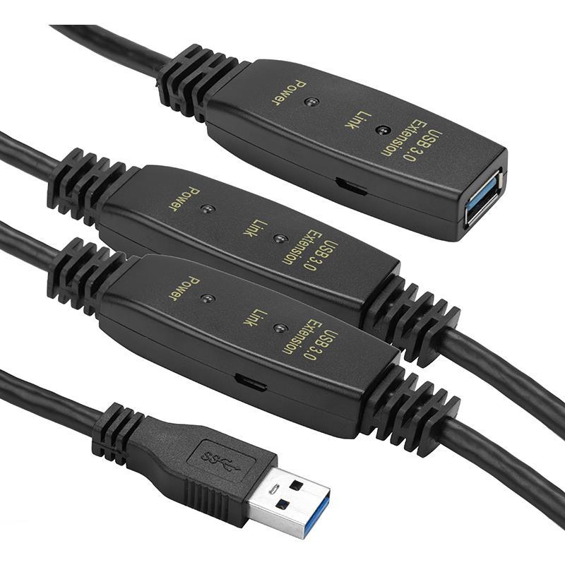 Активний подовжувач PowerPlant USB 3.0 AM-AF, 20 м Black (CA912865)