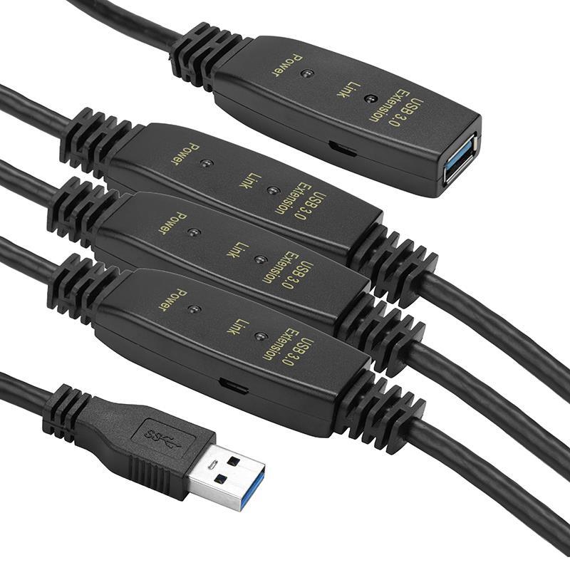 Активний подовжувач PowerPlant USB 3.0 AM-AF, 30 м Black (CA912872)