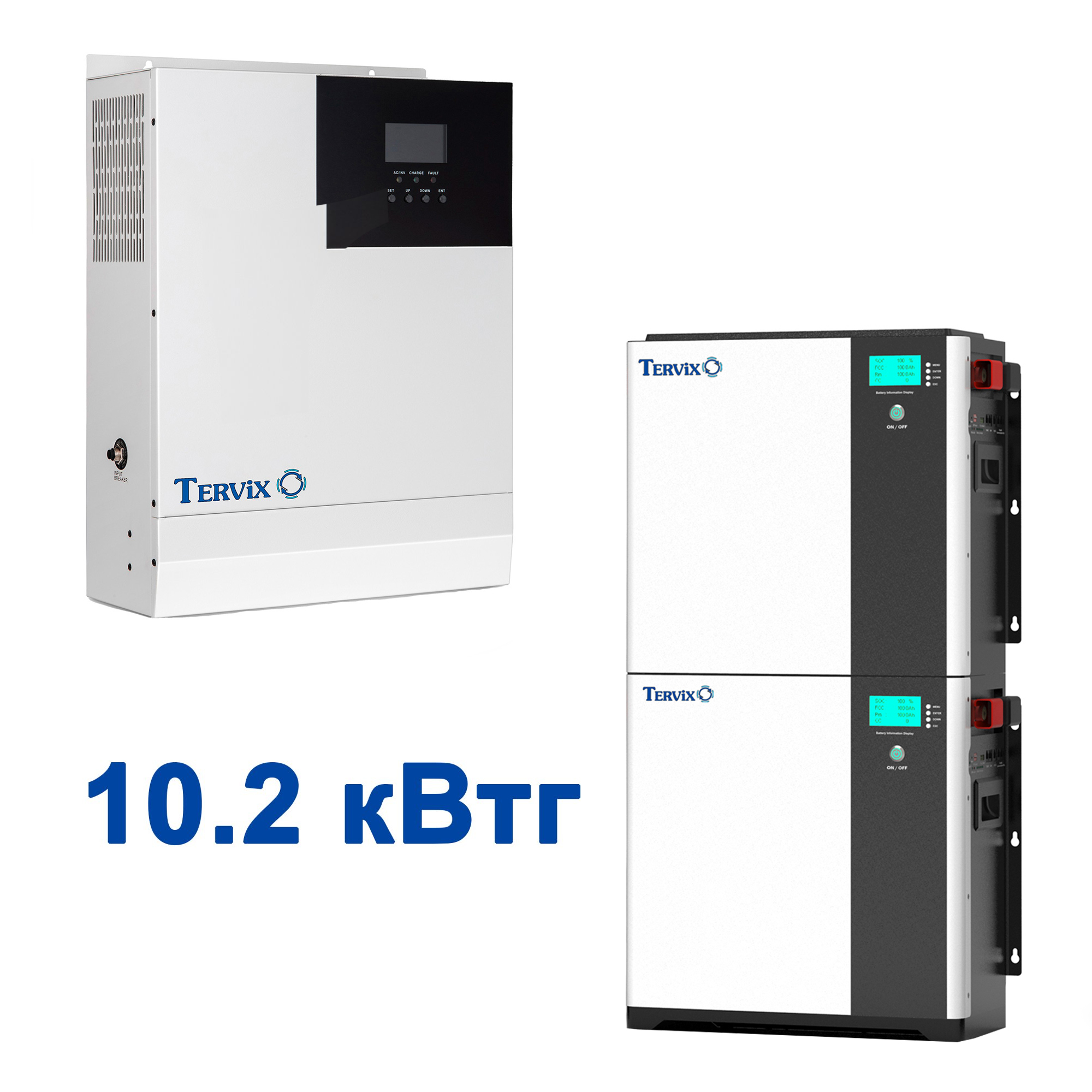 Характеристики система автономного питания Tervix BANKA 10,2 кВтч - инвертор 5кВт + аккумулятор 51,2В 100 Ач (2 шт) 693421