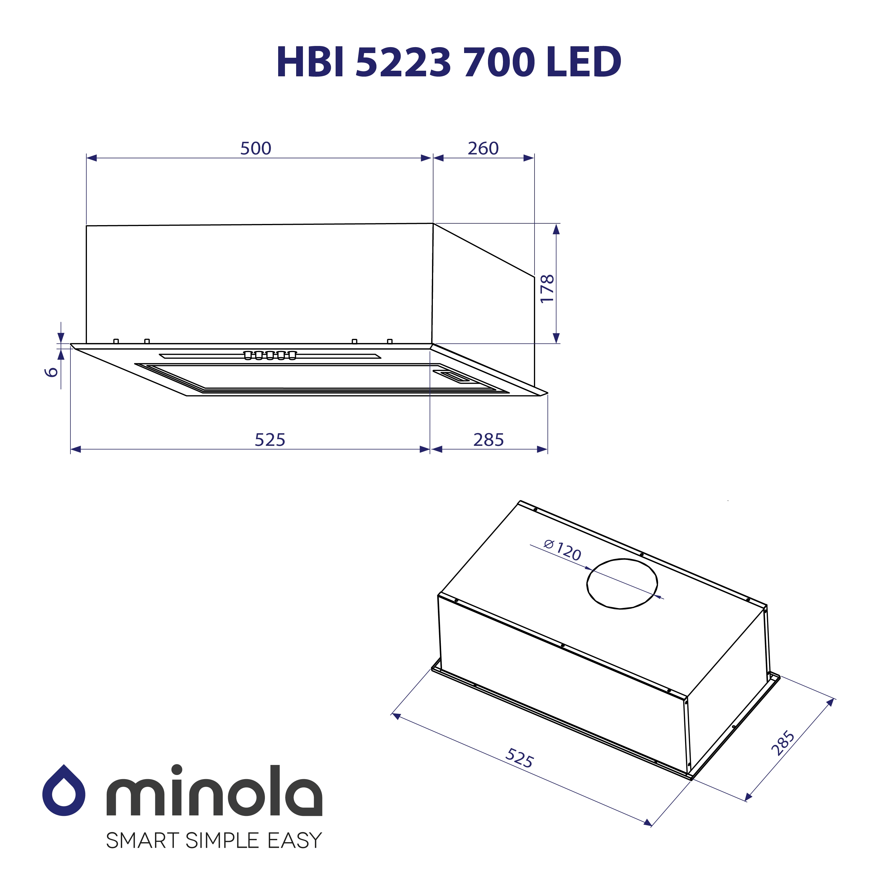 Minola HBI 5223 BL 700 LED Габаритні розміри
