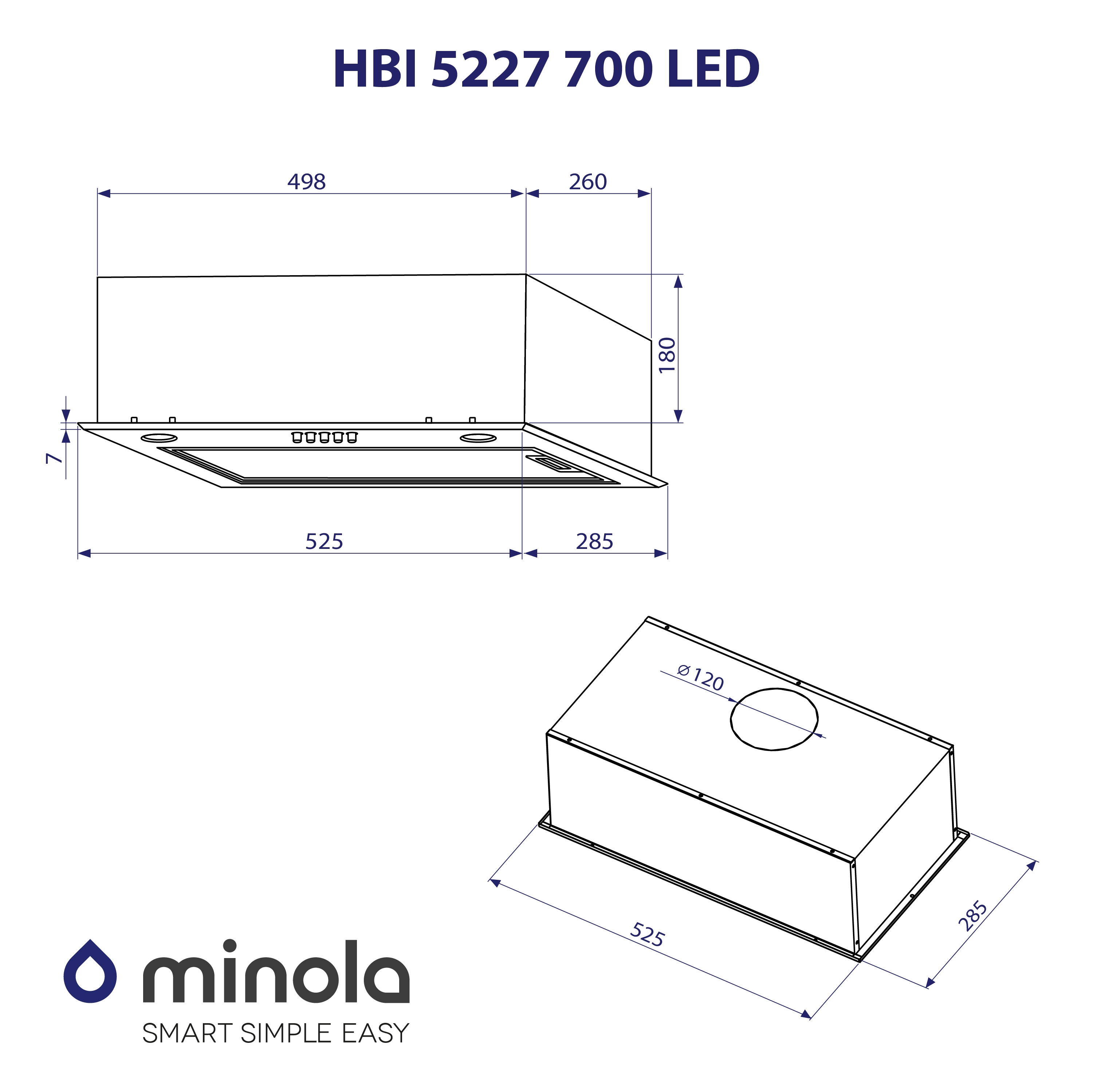 Minola HBI 5227 BL 700 LED Габаритні розміри