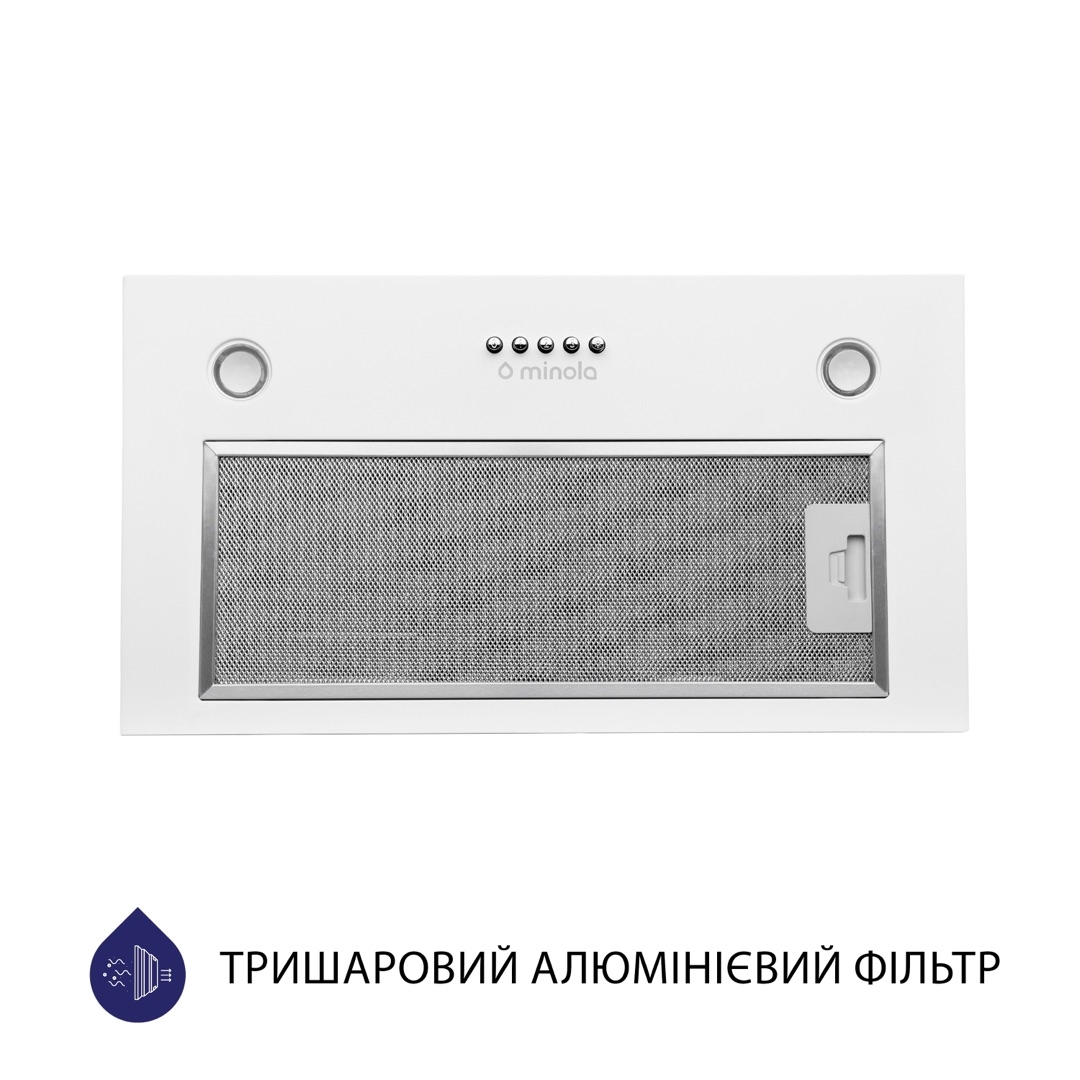 Витяжка кухонна повновбудована Minola HBI 5227 WH 700 LED ціна 2974 грн - фотографія 2