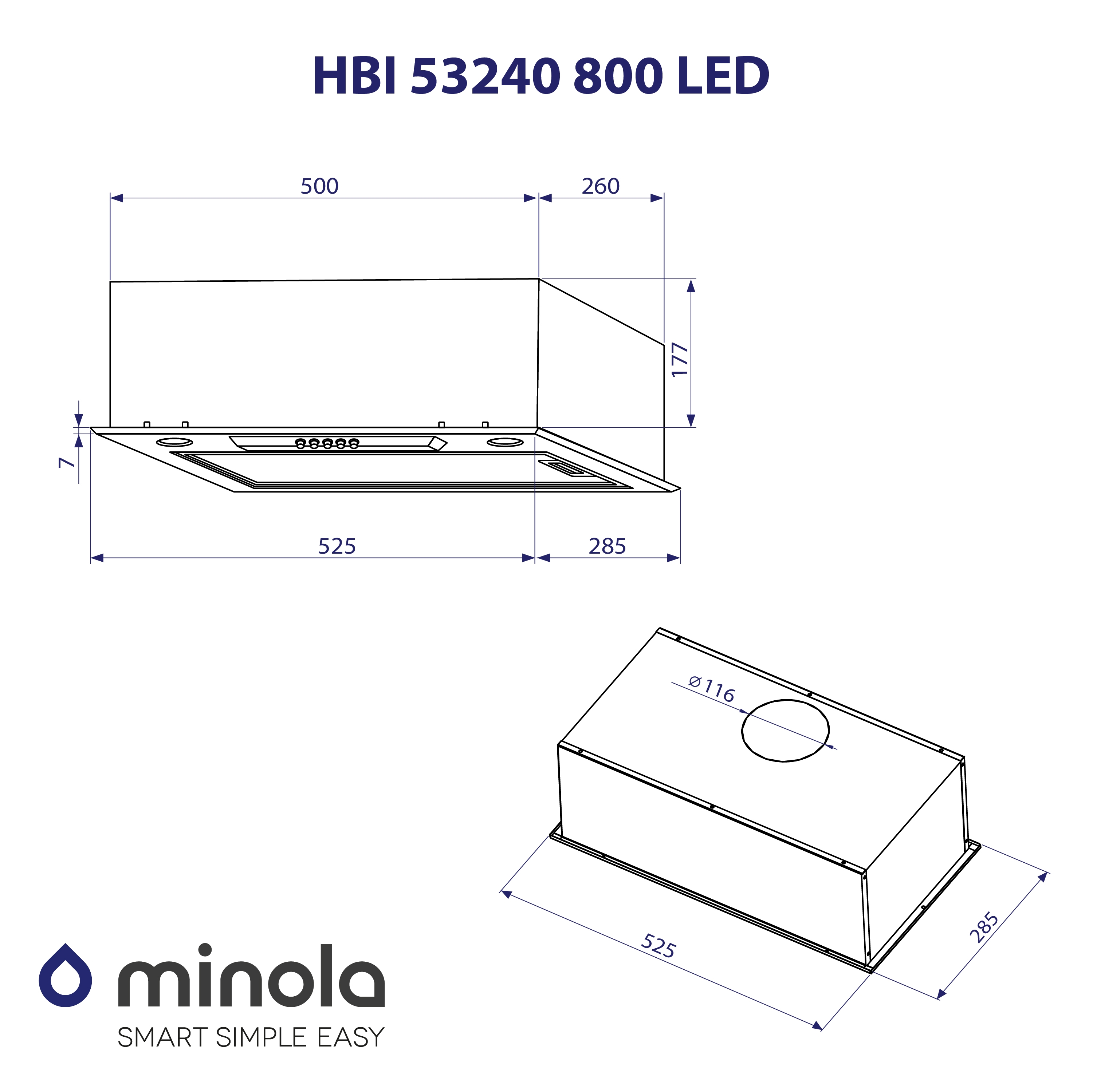 Minola HBI 53240 BL 800 LED Габаритні розміри