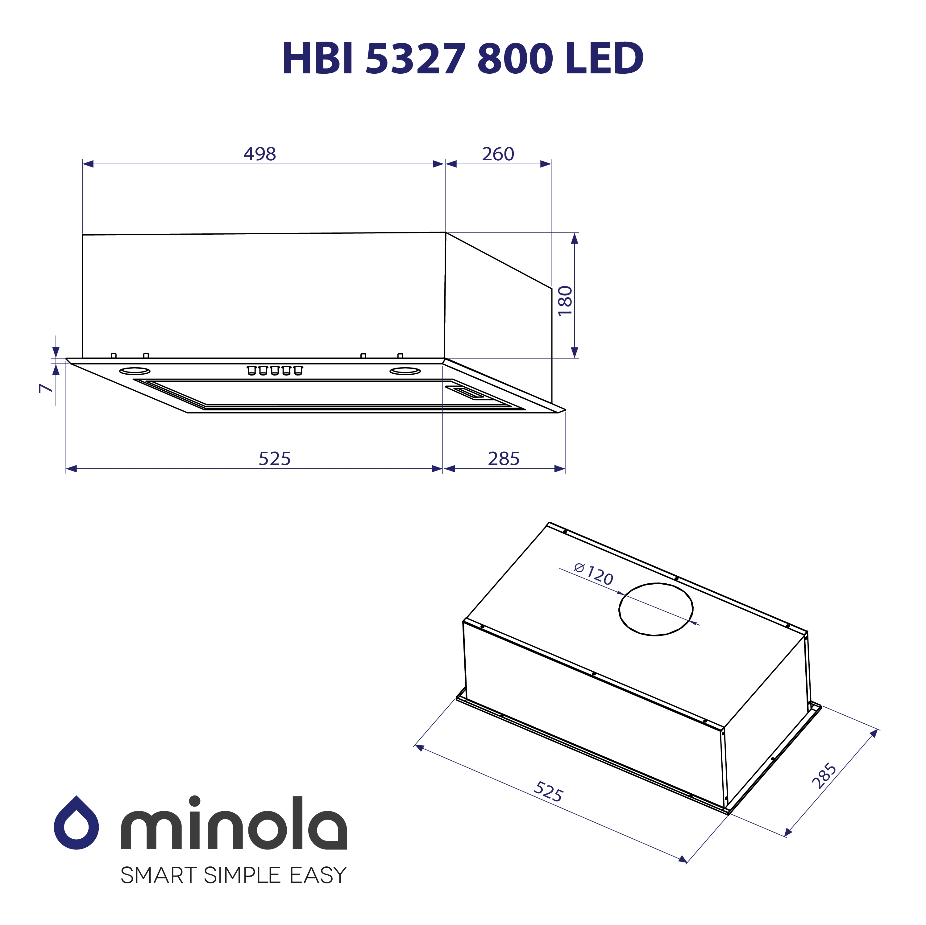Minola HBI 5327 BL 800 LED Габаритные размеры