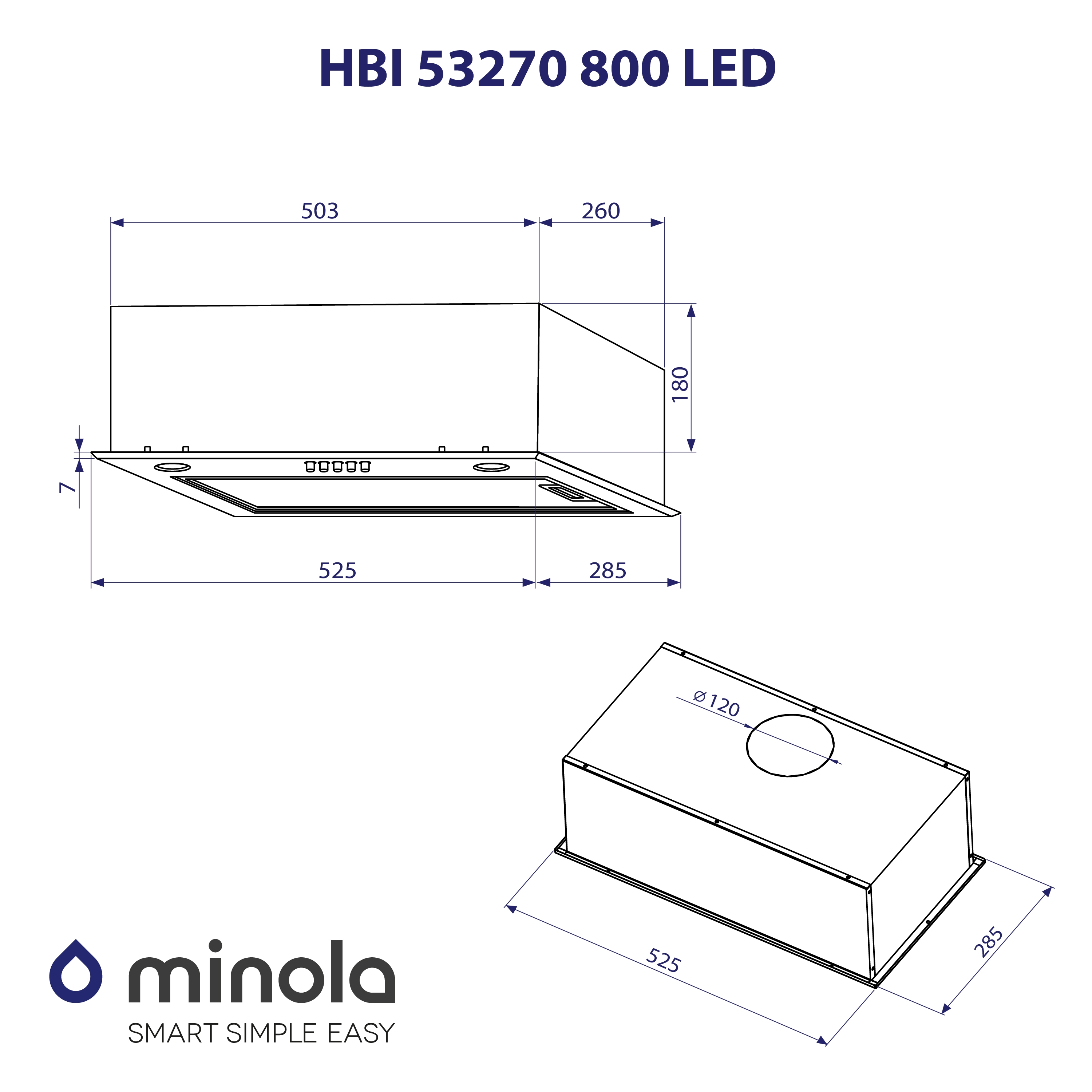 Minola HBI 53270 BL 800 LED Габаритные размеры