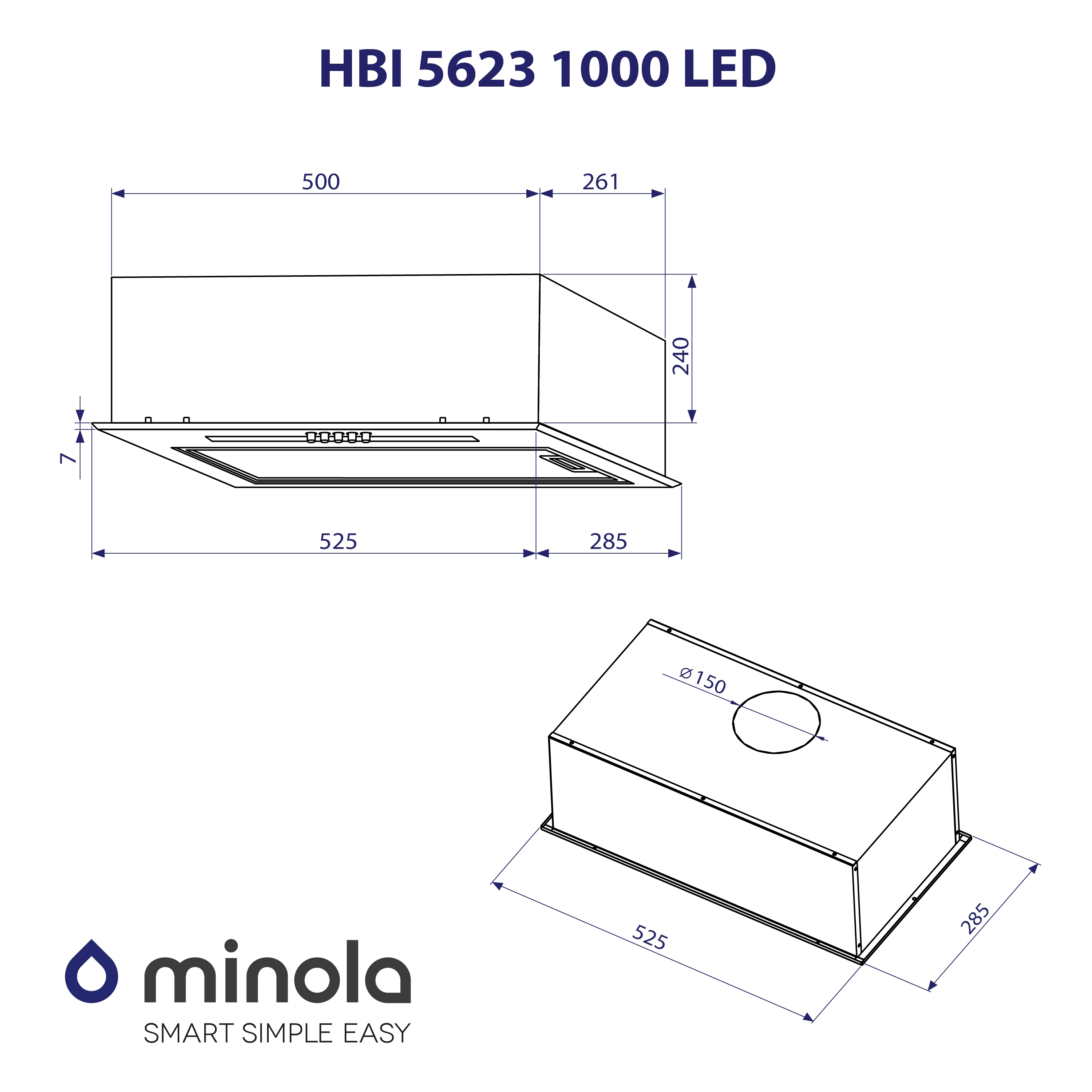 Minola HBI 5623 I 1000 LED Габаритні розміри
