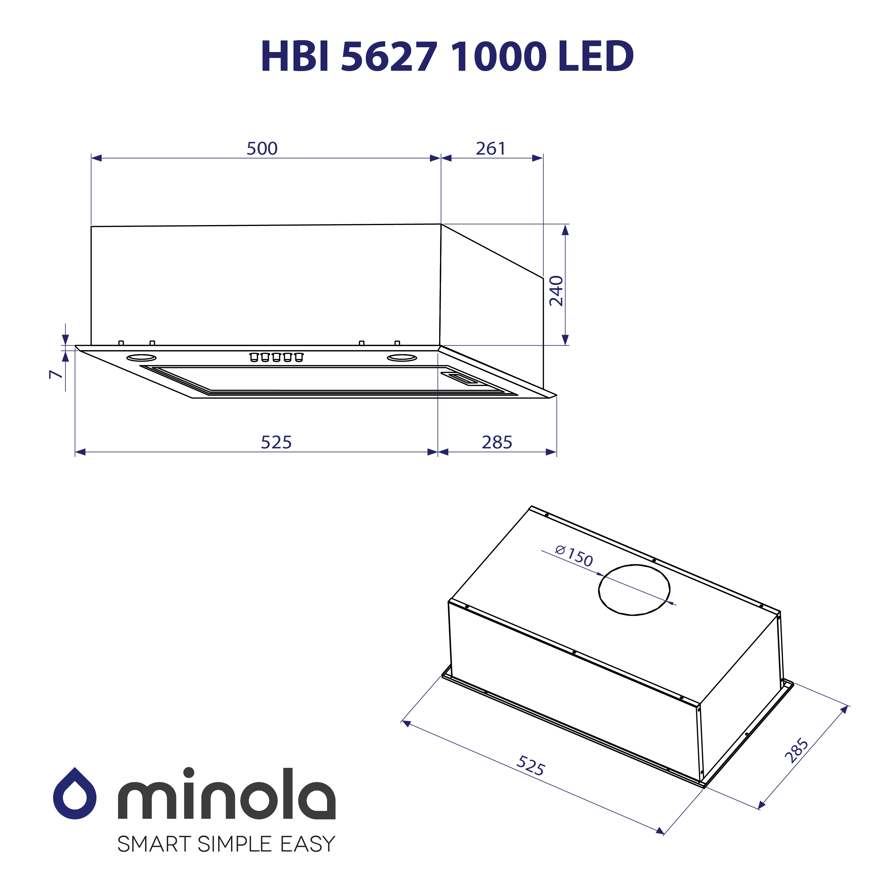 Minola HBI 5627 BL 1000 LED Габаритні розміри