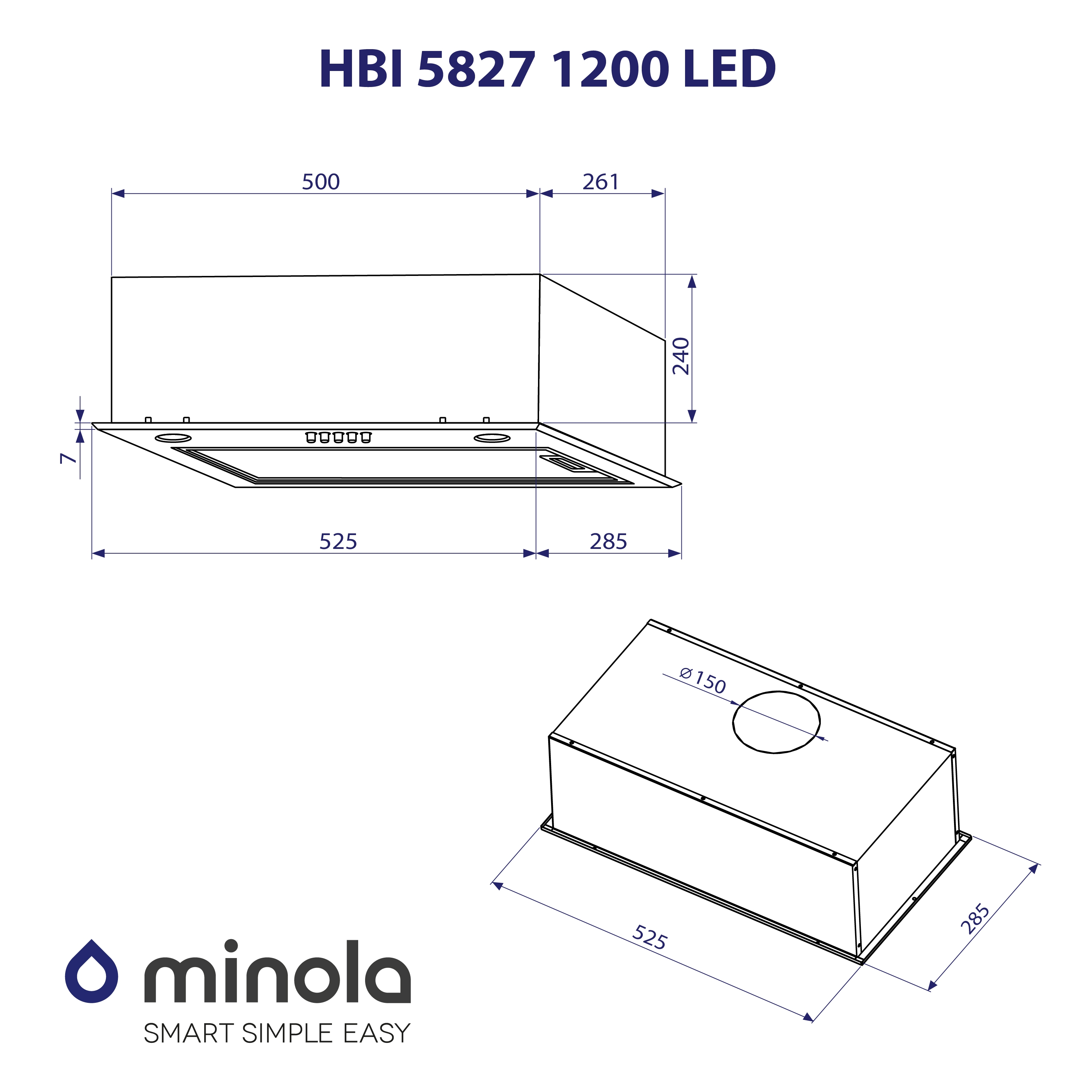 Minola HBI 5827 BL 1200 LED Габаритні розміри