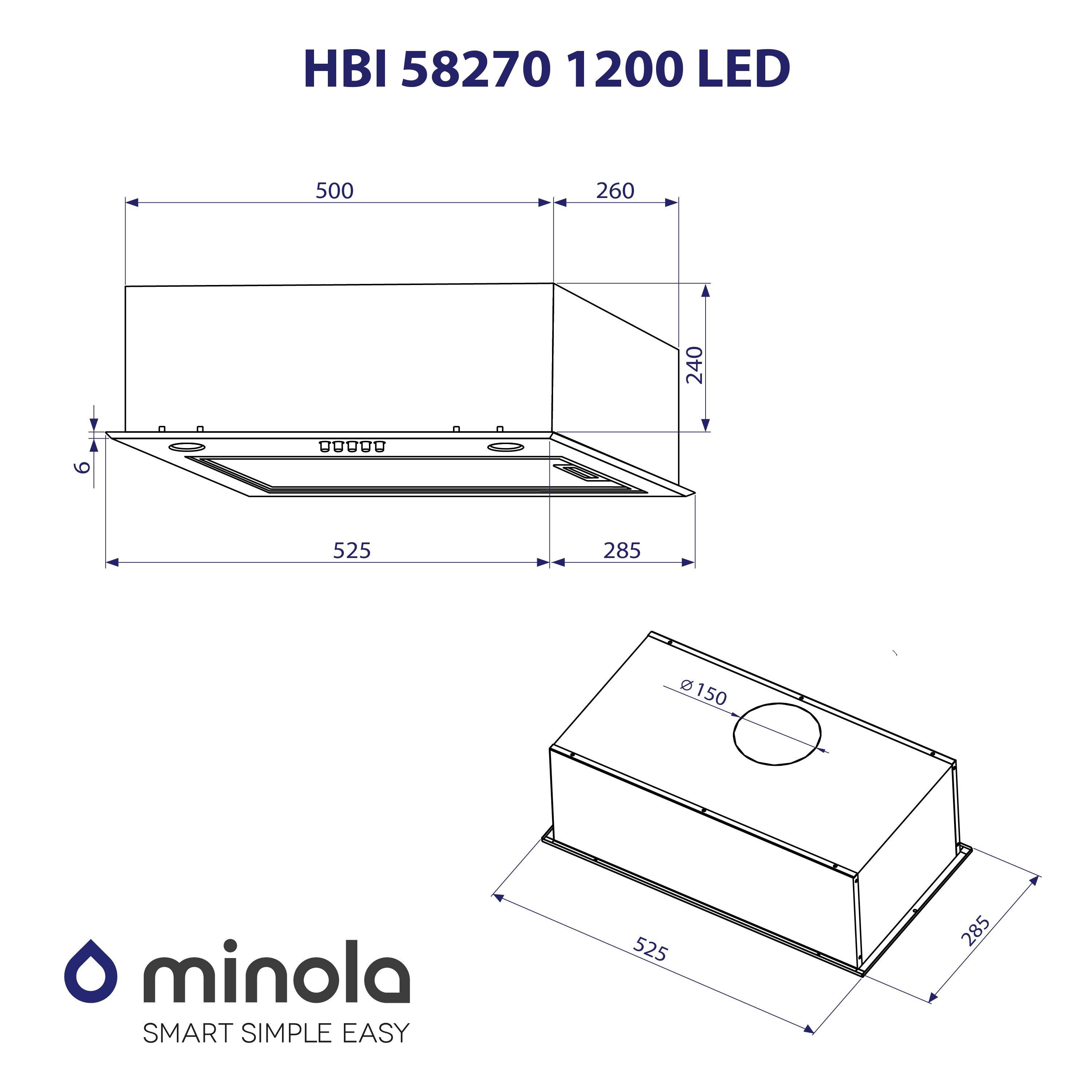 Minola HBI 58270 BL 1200 LED Габаритные размеры