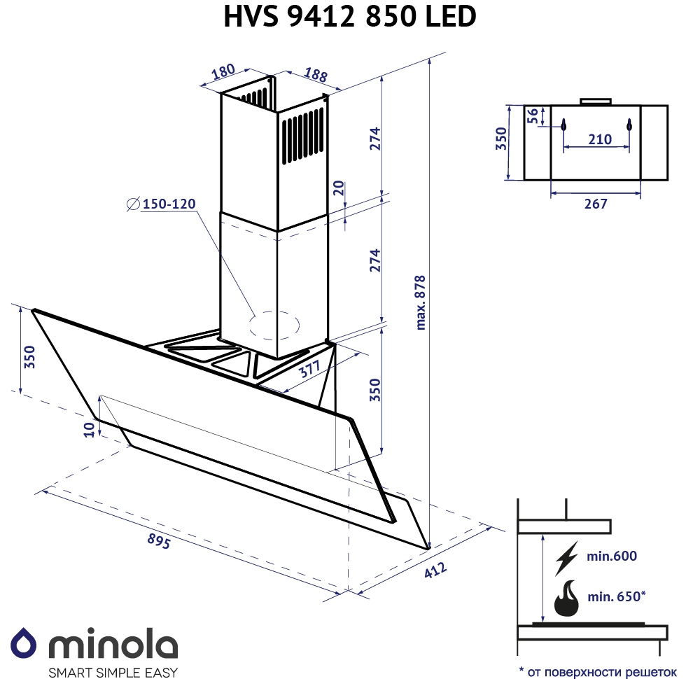 Minola HVS 9412 WH 850 LED Габаритные размеры