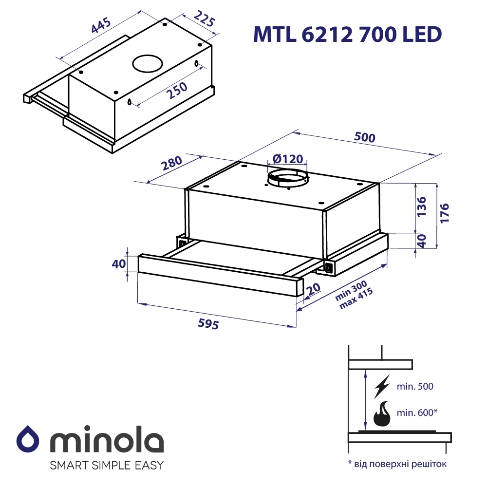 Minola MTL 6212 WH 700 LED Габаритні розміри