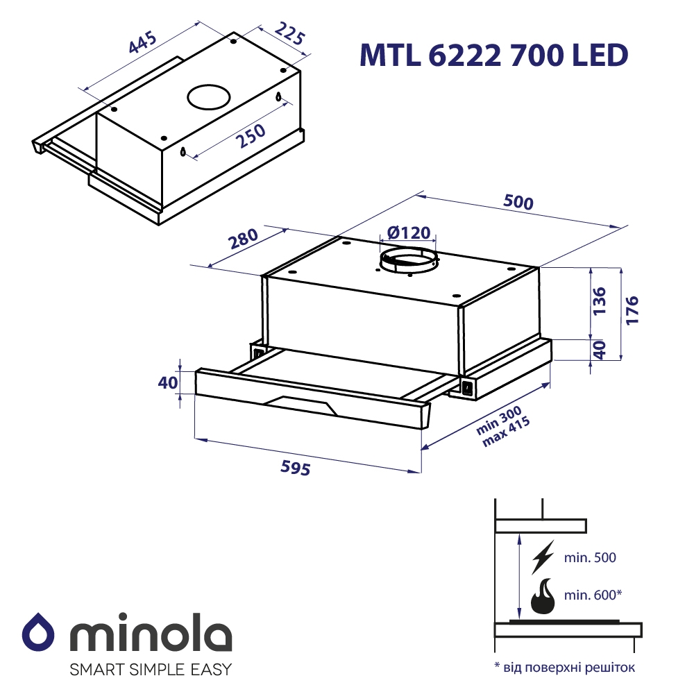 Minola MTL 6222 BL 700 LED Габаритні розміри