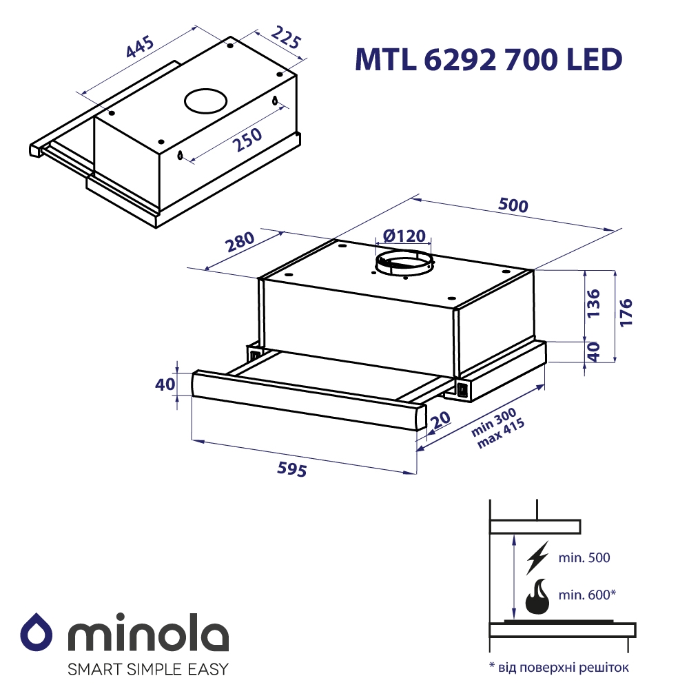 Minola MTL 6292 I 700 LED Габаритні розміри