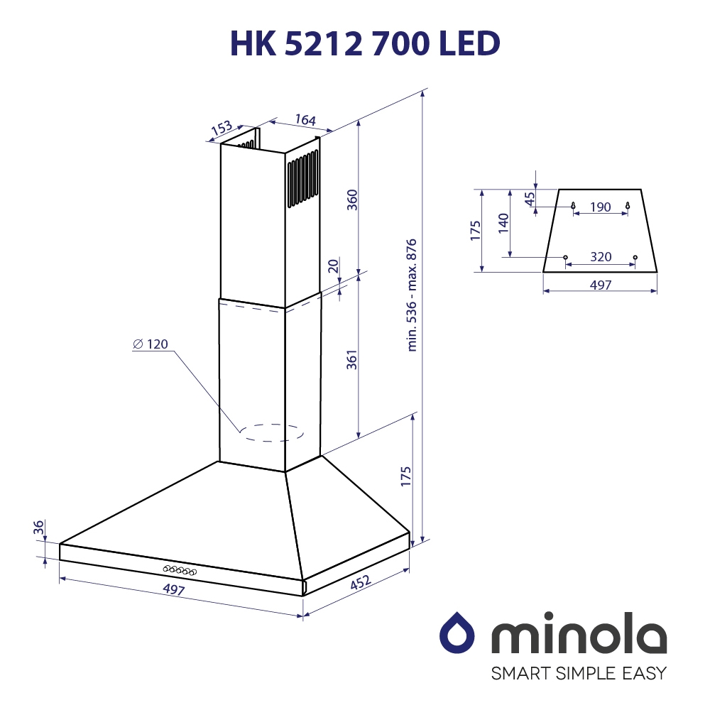 Minola HK 5212 WH 700 LED Габаритные размеры