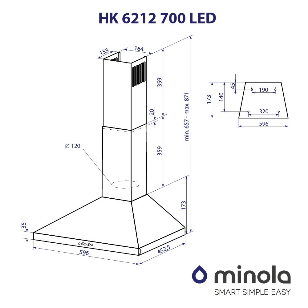 Minola HK 6212 BL 700 LED Габаритные размеры