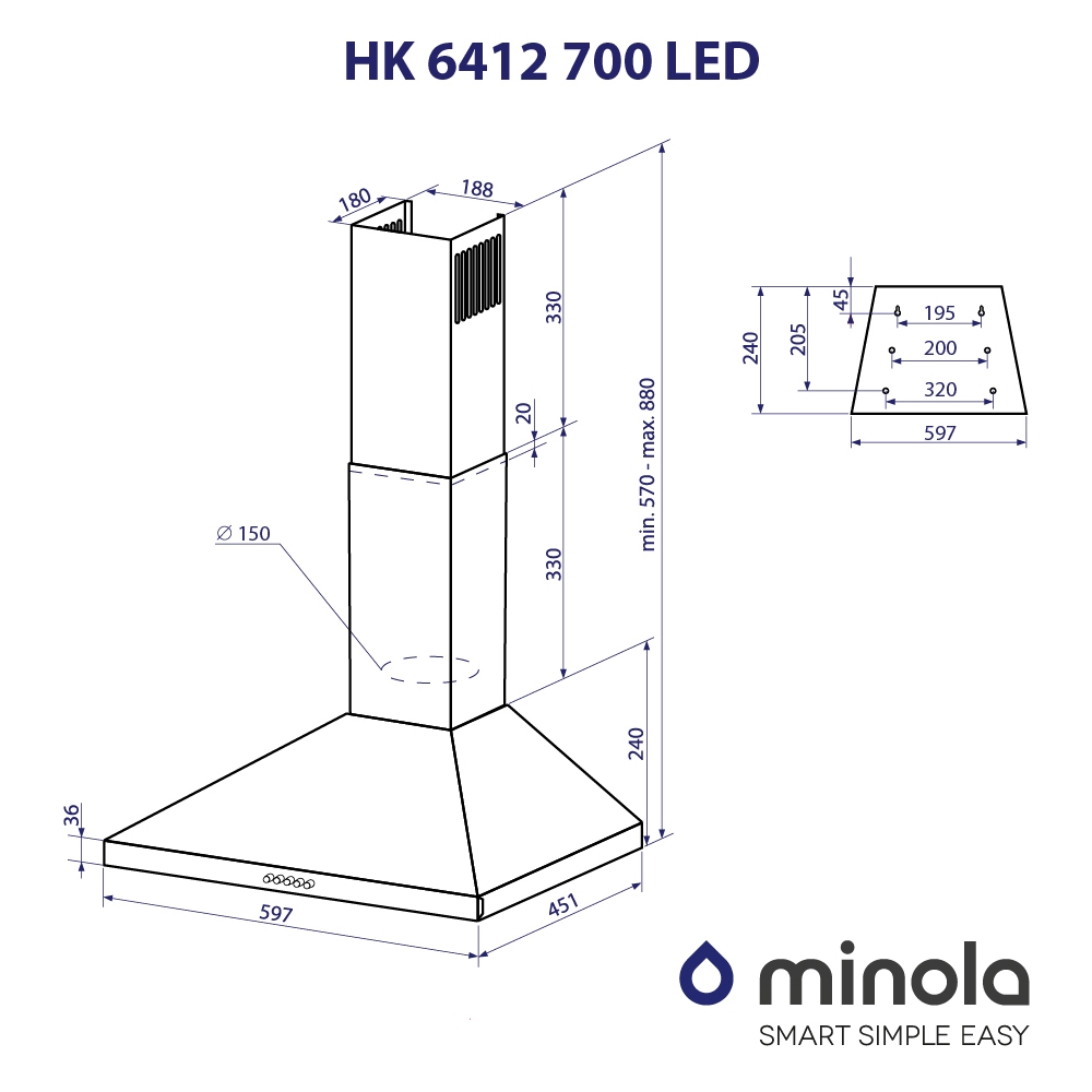 Minola HK 6412 BL 850 LED Габаритні розміри