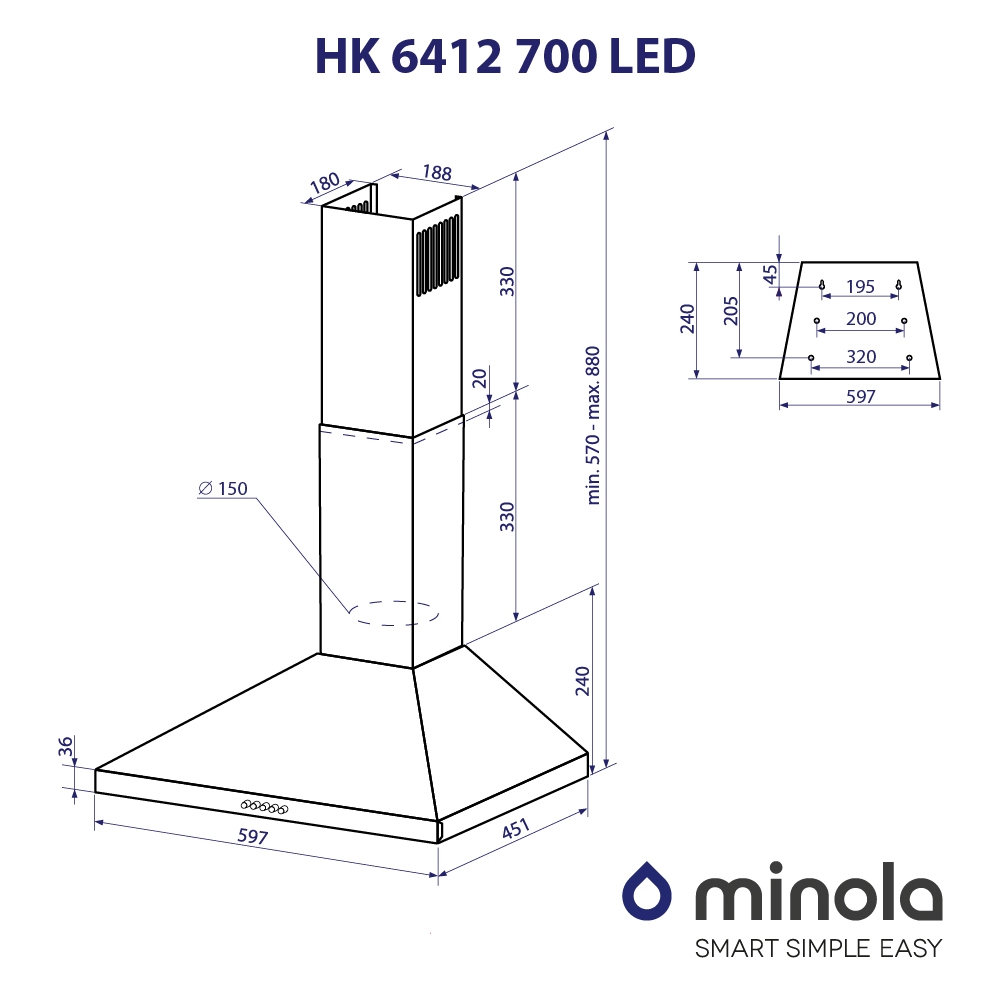 Minola HK 6412 I 850 LED Габаритные размеры