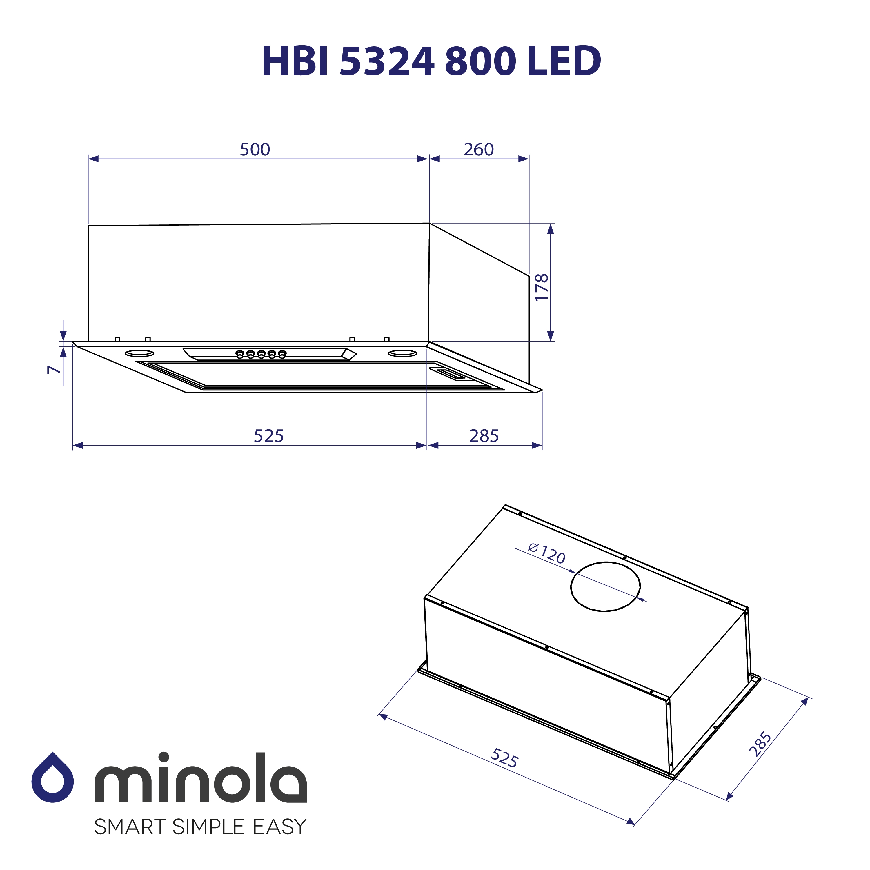 Minola HBI 5324 I 800 LED Габаритные размеры