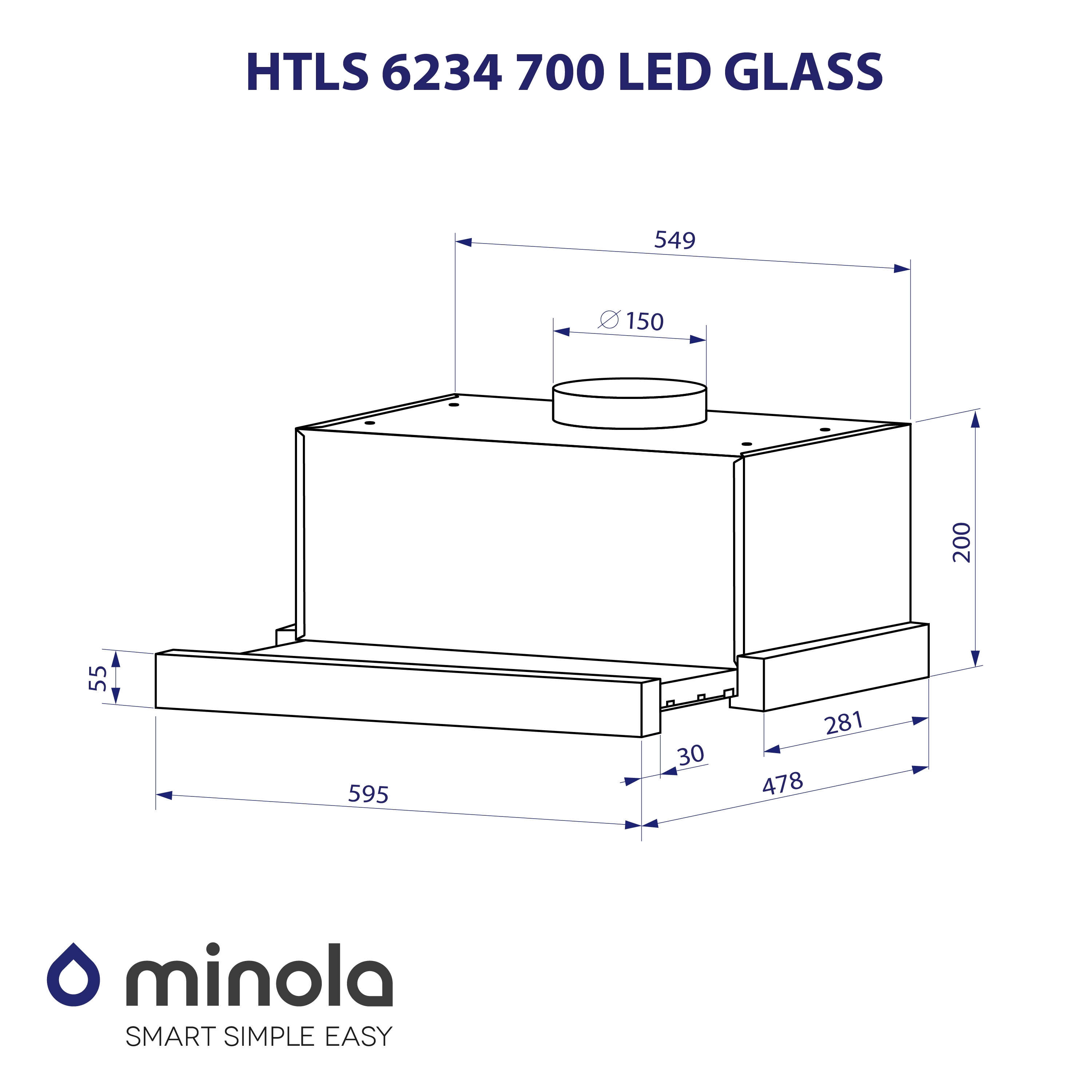 Minola HTLS 6234 BL 700 LED GLASS Габаритные размеры