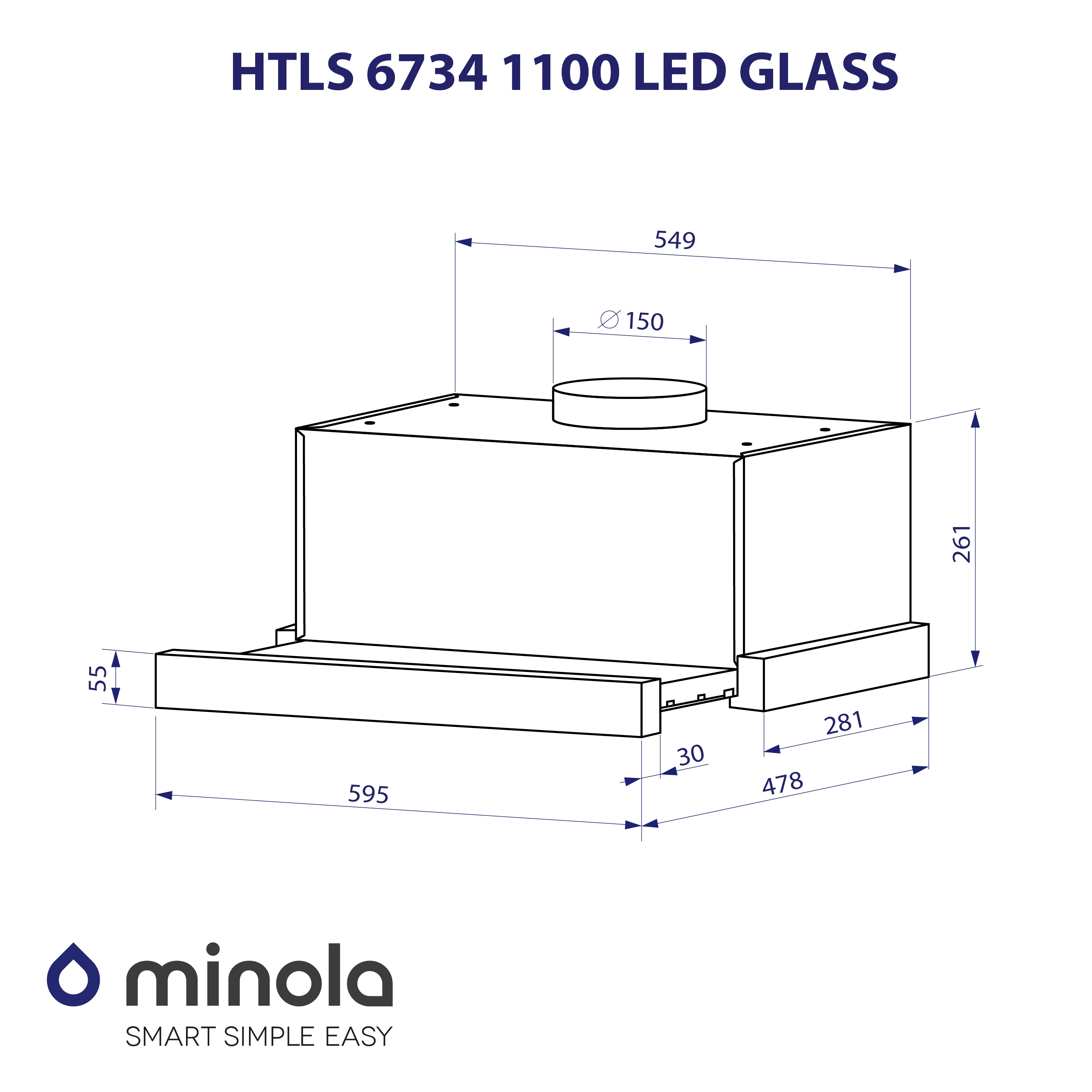 Minola HTLS 6734 BL 1100 LED GLASS Габаритні розміри