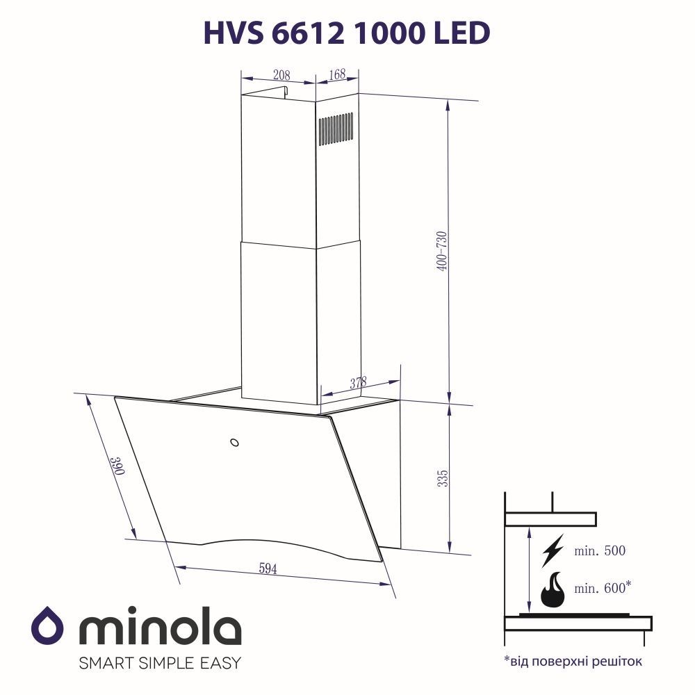 Minola HVS 6612 BL 1000 LED Габаритные размеры