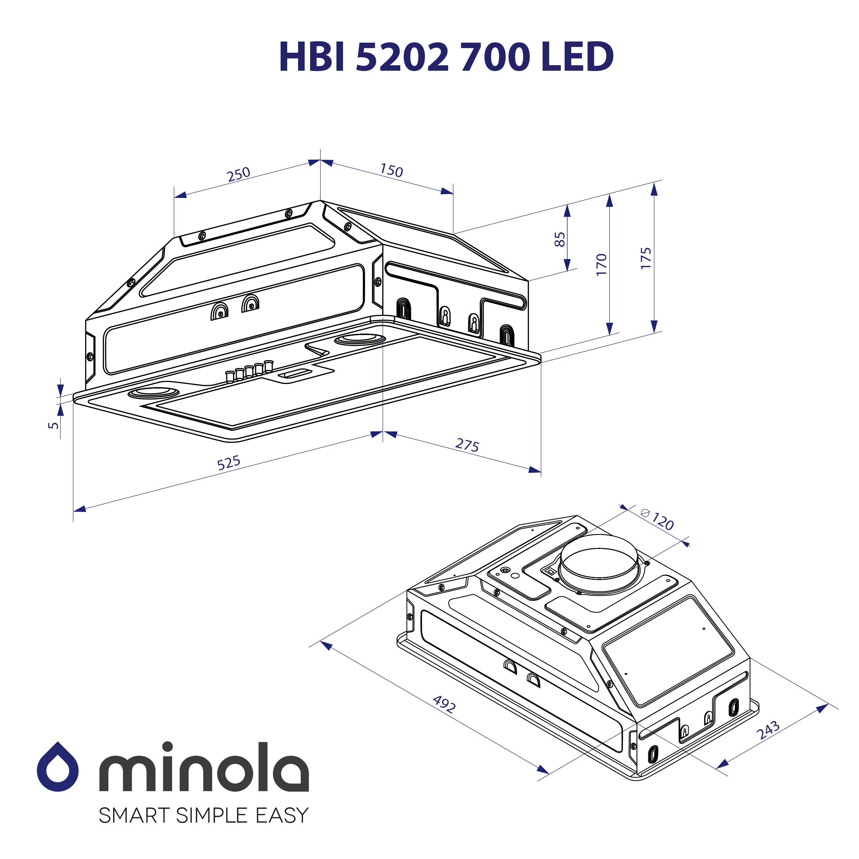 Minola HBI 5202 GR 700 LED Габаритные размеры