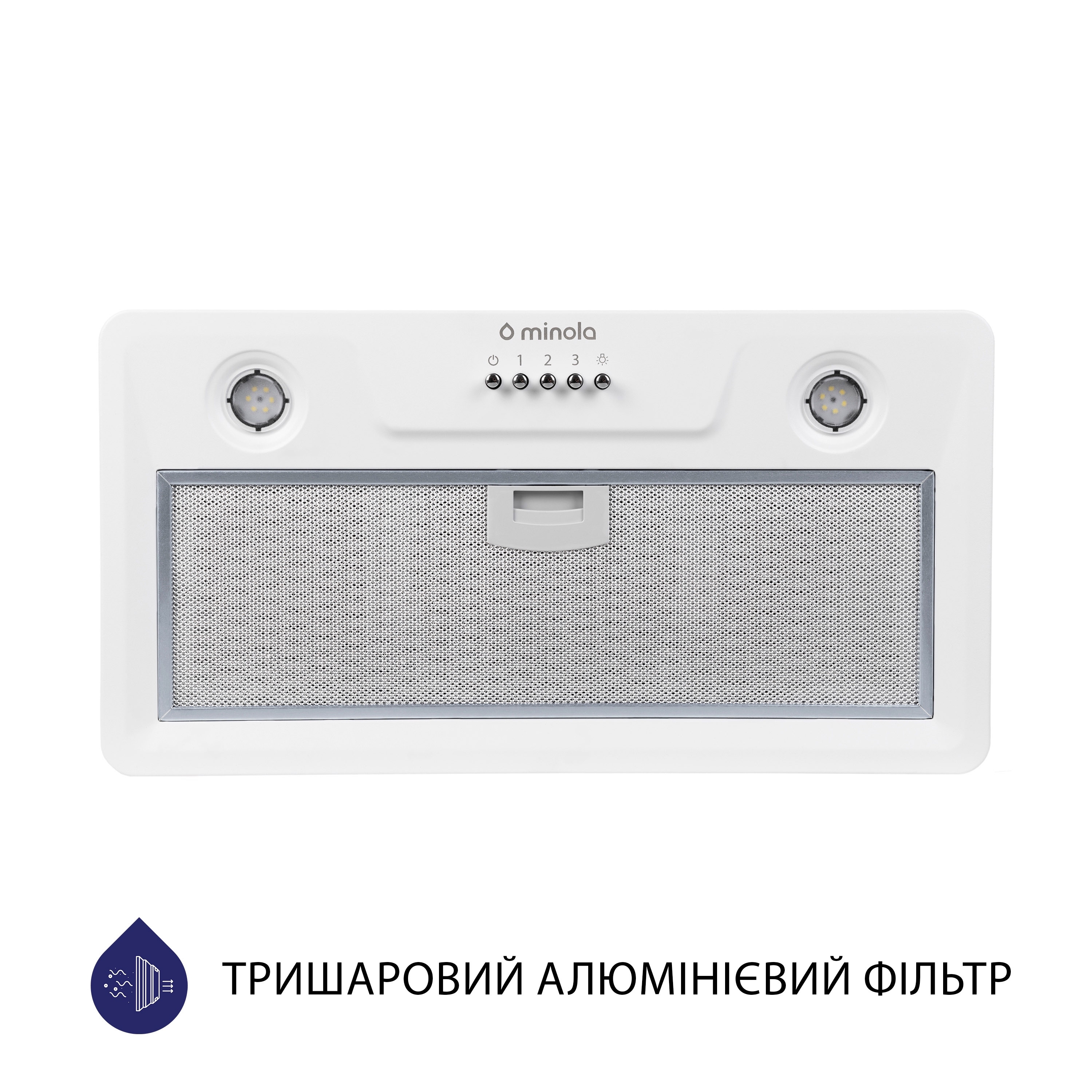 Витяжка кухонна повновбудована Minola HBI 5202 WH 700 LED ціна 3099 грн - фотографія 2