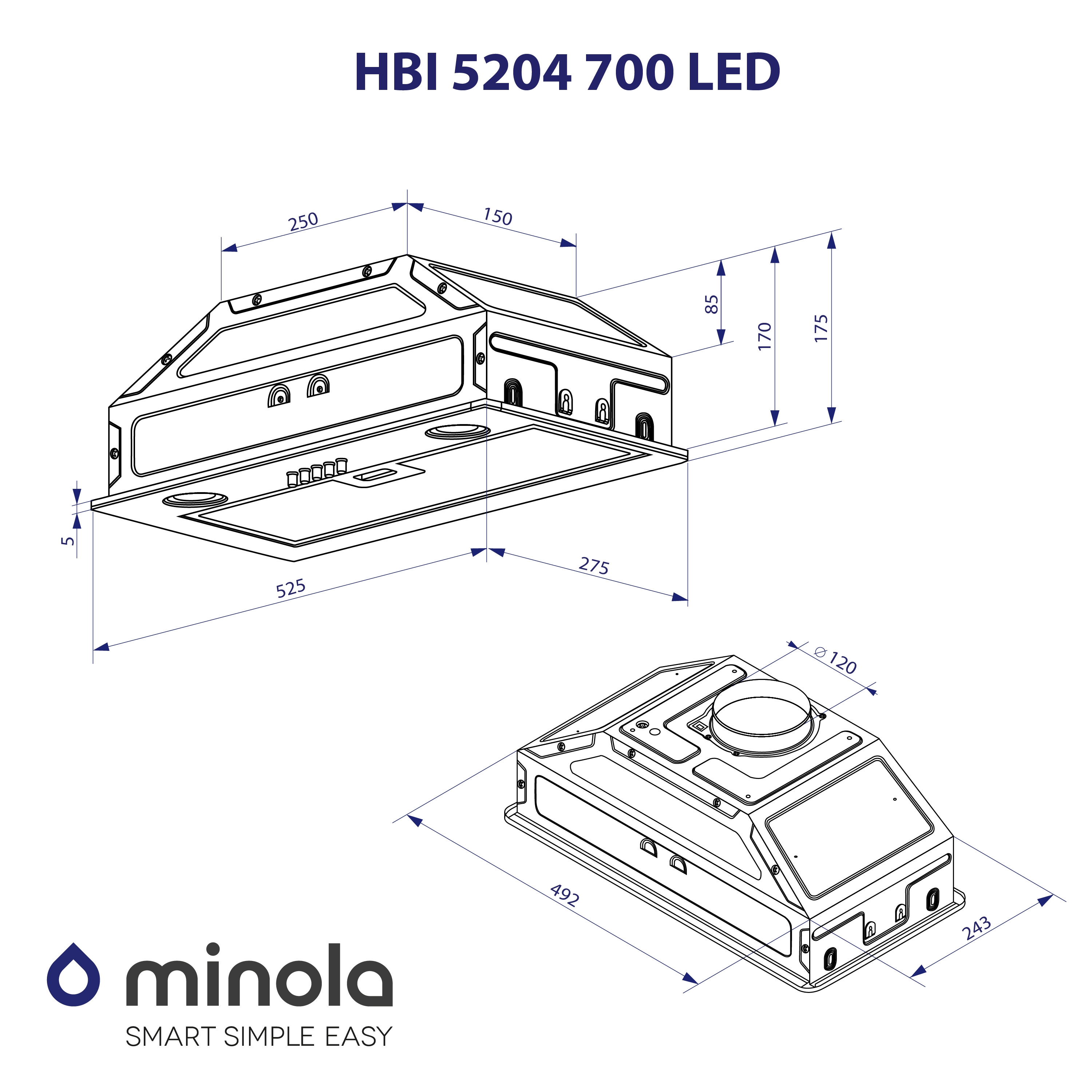 Minola HBI 5204 GR 700 LED Габаритные размеры
