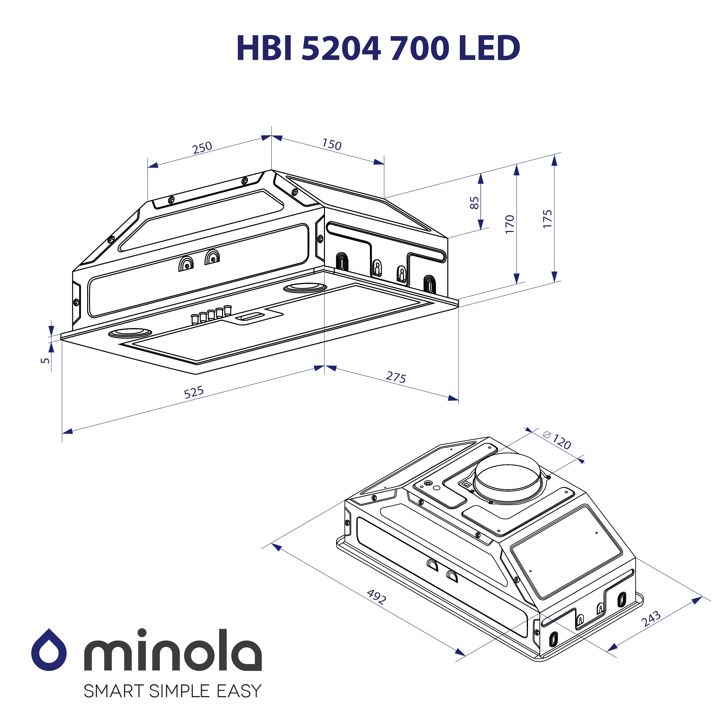 Minola HBI 5204 IV 700 LED Габаритні розміри