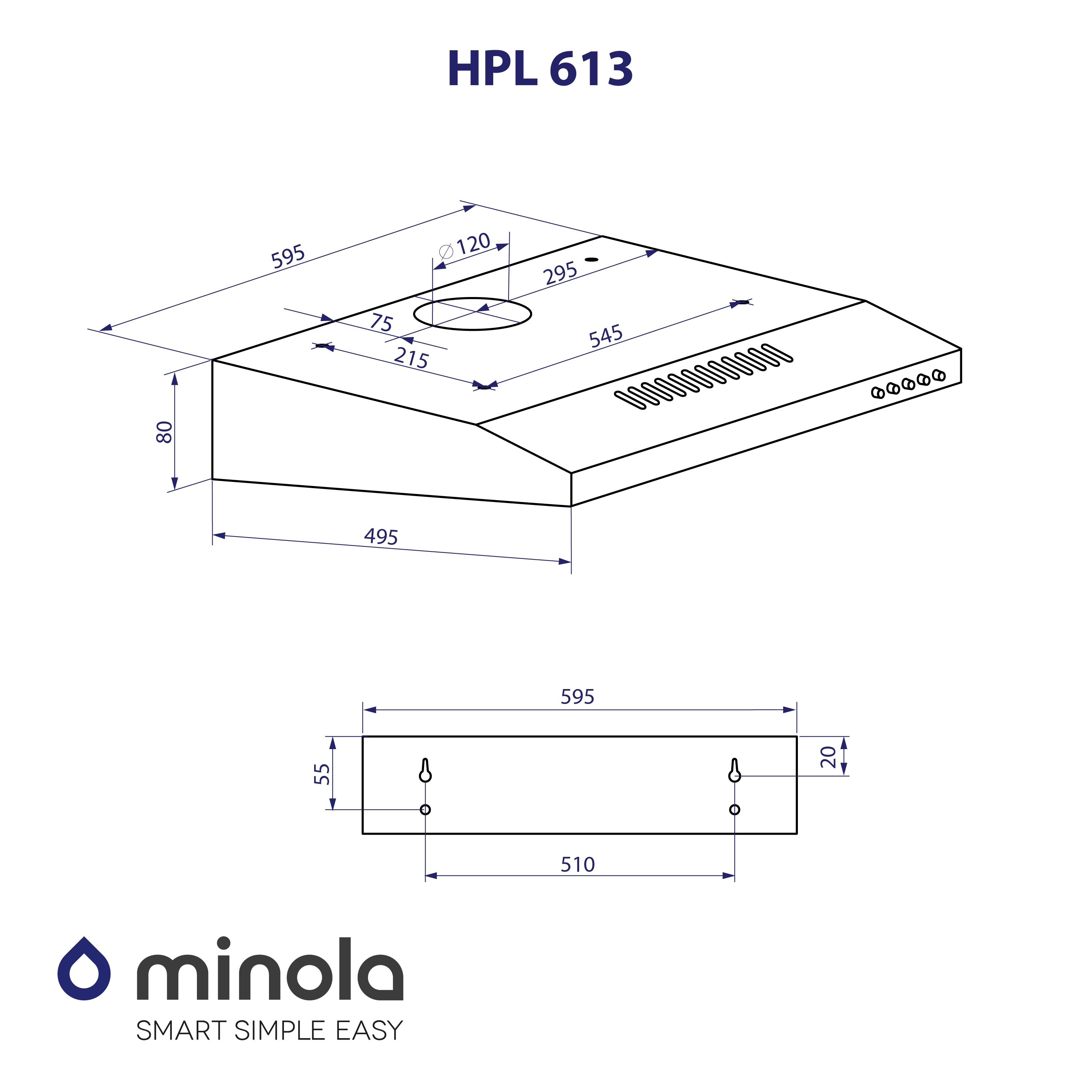 Minola HPL 613 WH Габаритні розміри