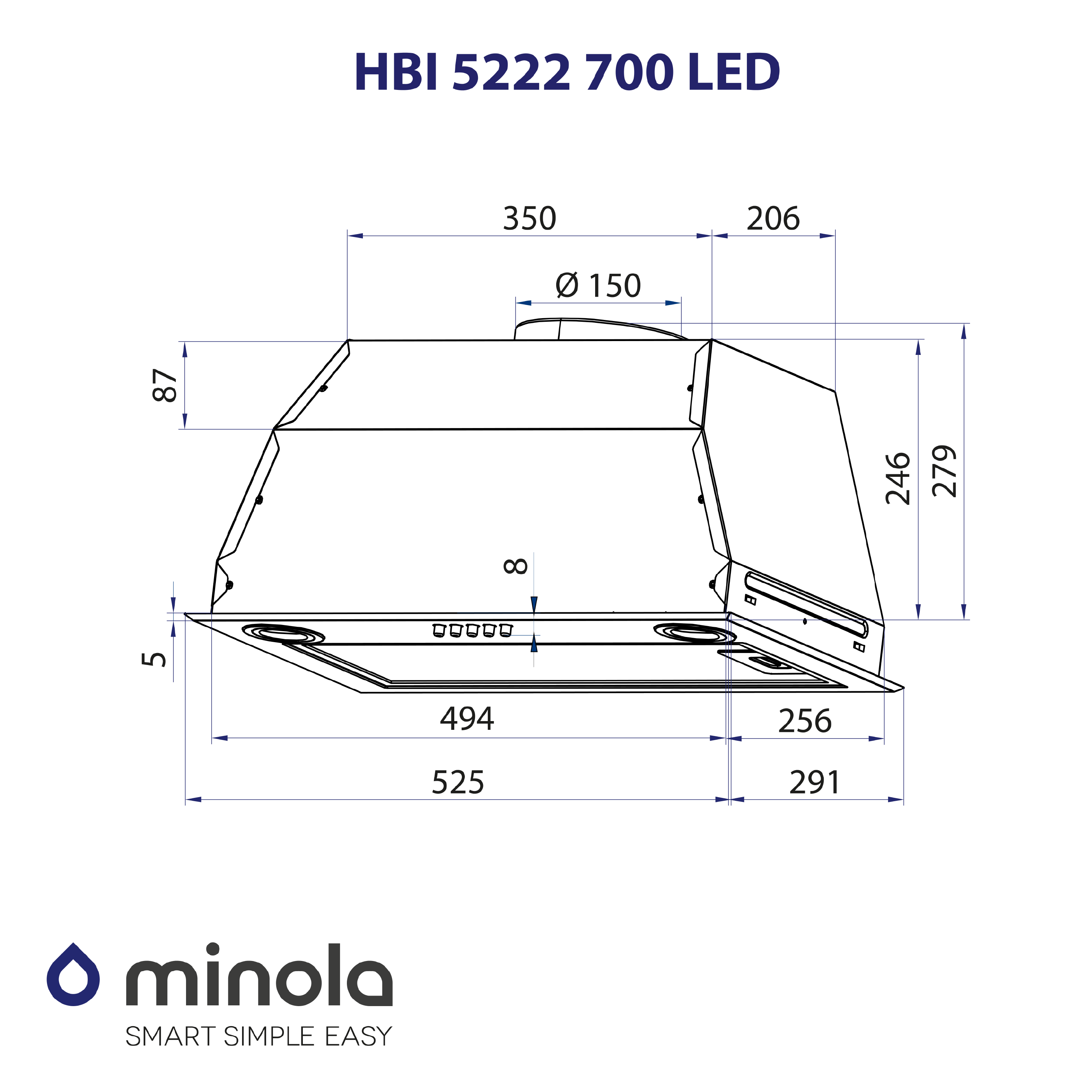 Minola HBI 5222 BLF 700 LED Габаритные размеры