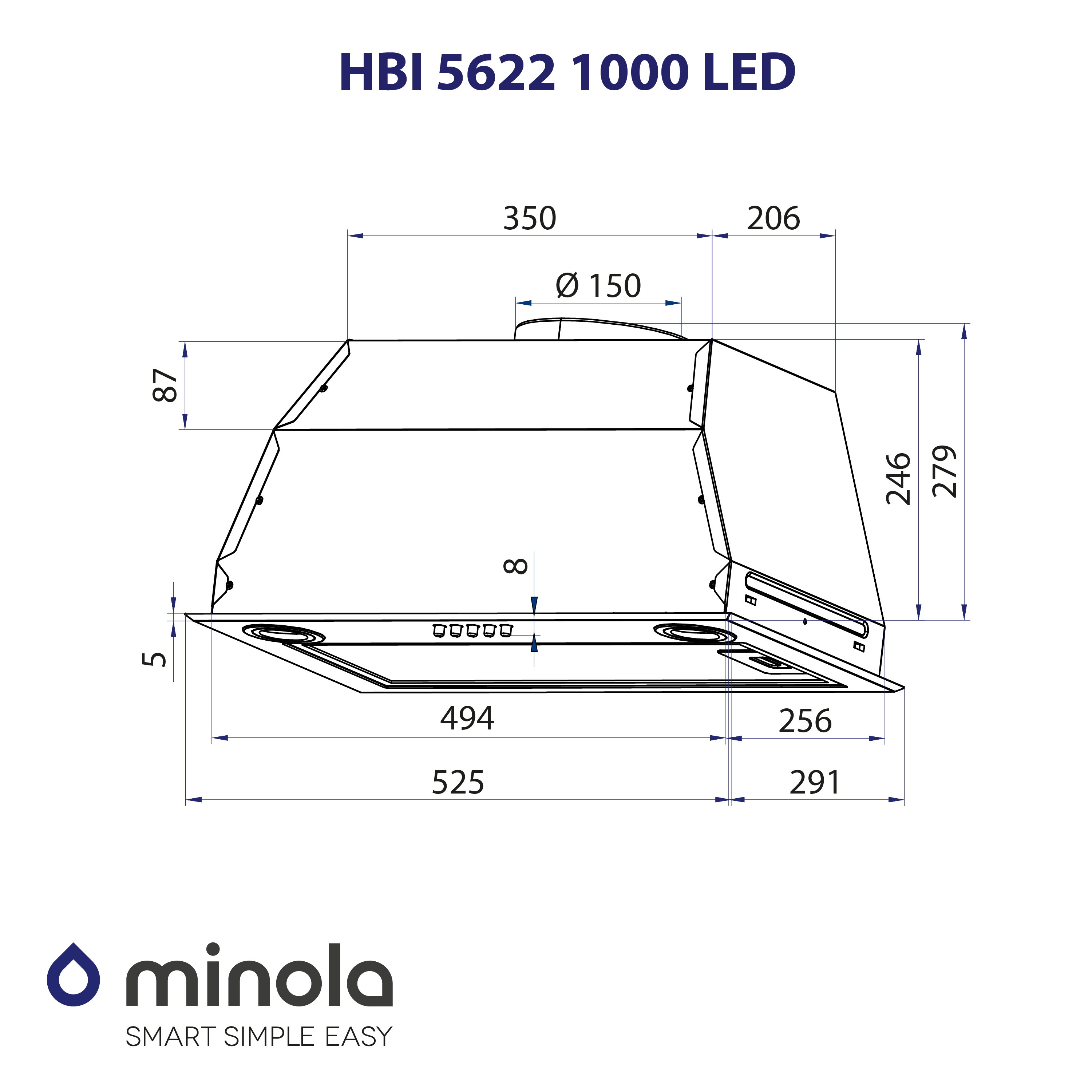 Minola HBI 5622 BLF 1000 LED Габаритні розміри