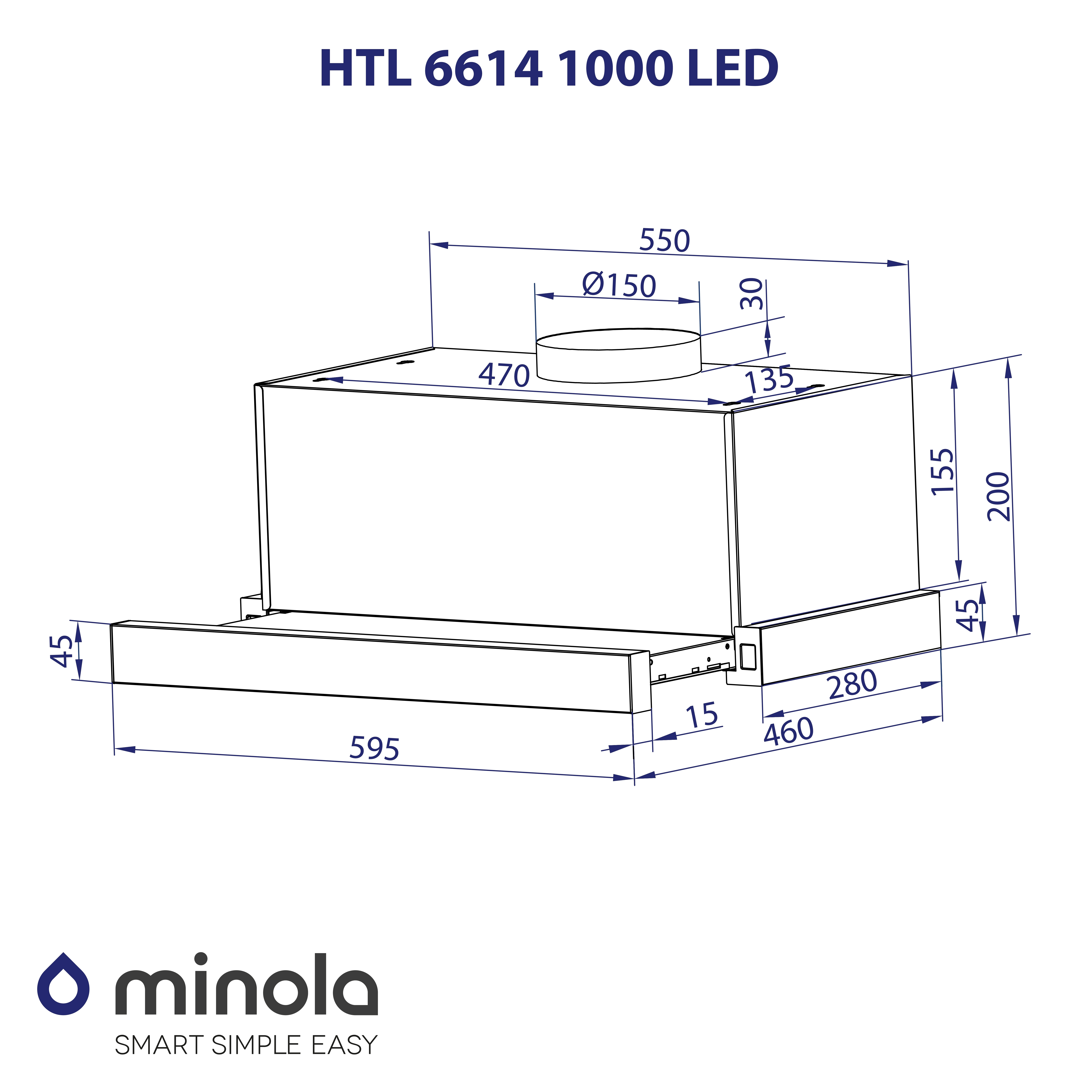 Minola HTL 6614 BLF 1000 LED Габаритні розміри