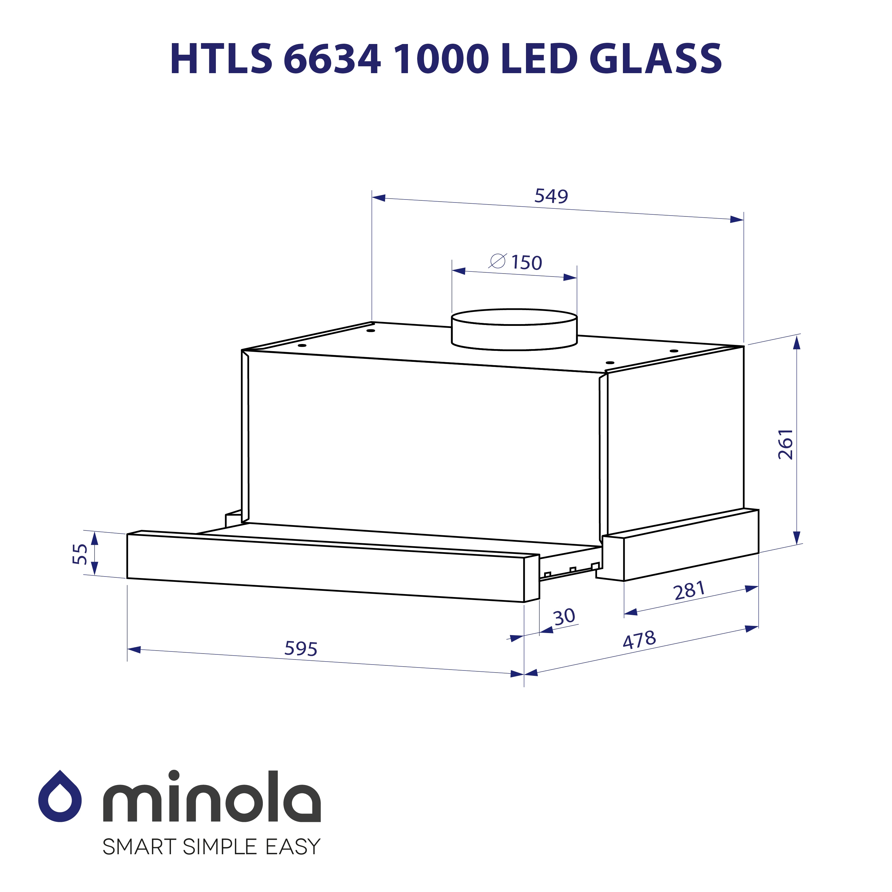 Minola HTLS 6634 BLF 1000 LED GLASS Габаритные размеры