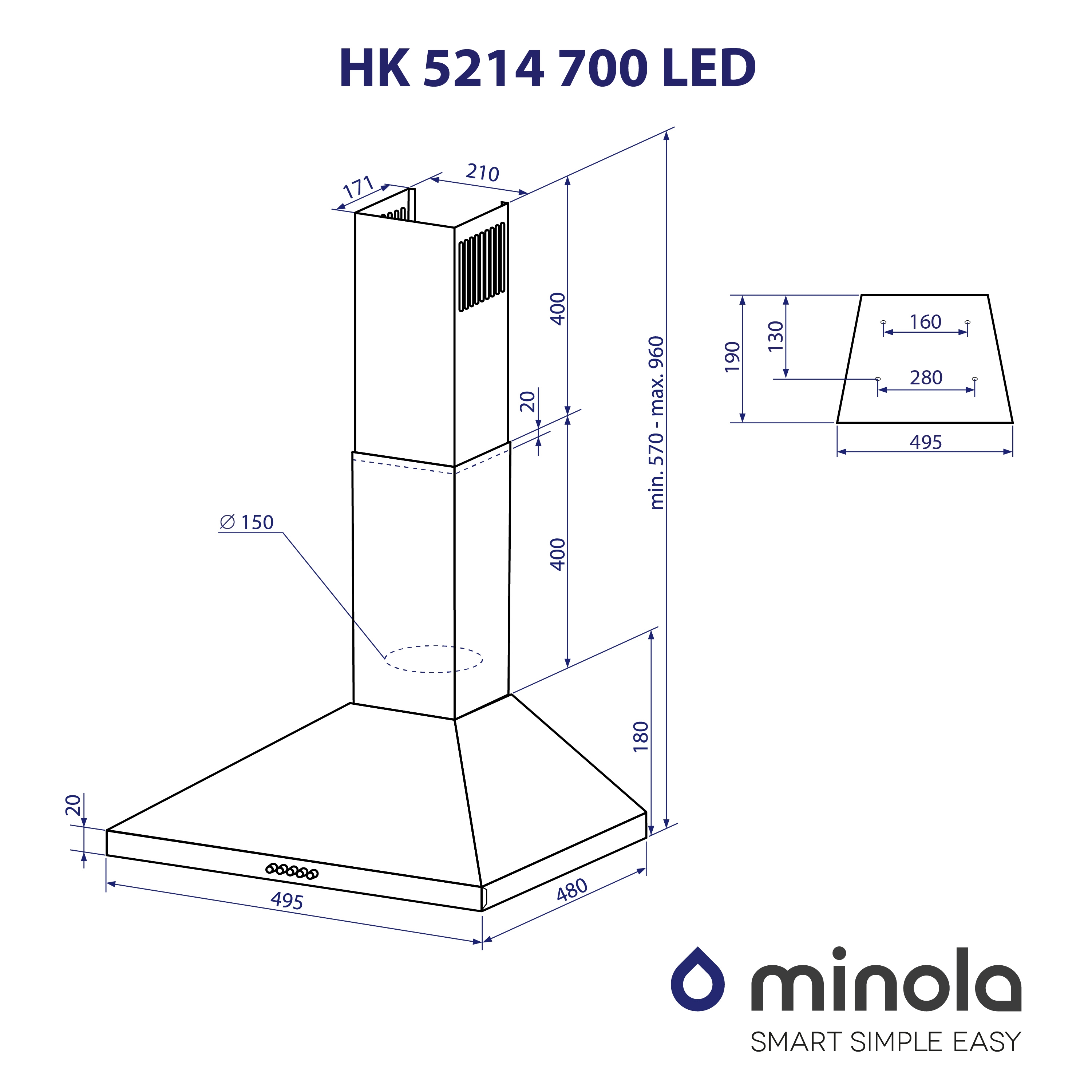 Minola HK 5214 WH 700 LED Габаритные размеры