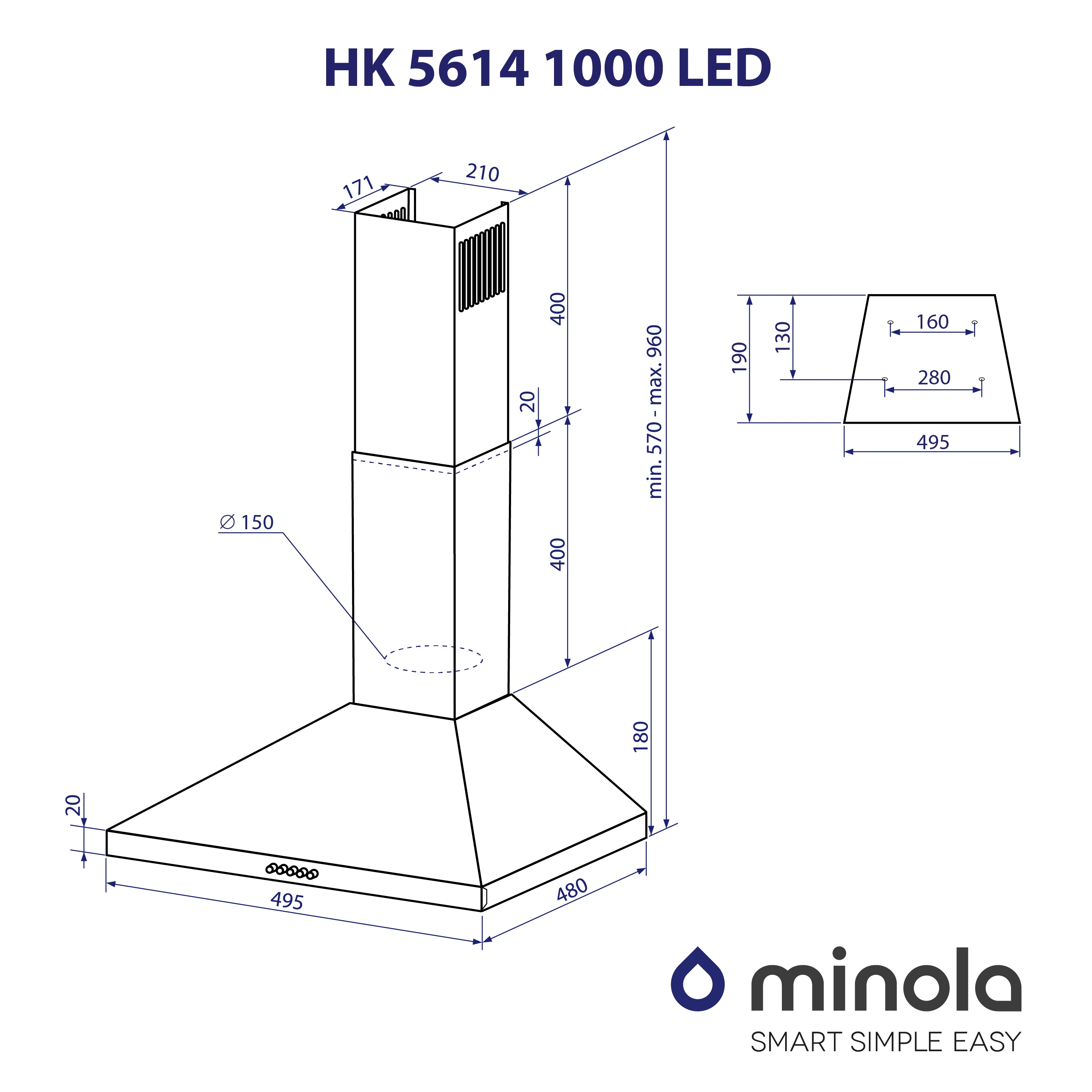 Minola HK 5614 BL 1000 LED Габаритні розміри