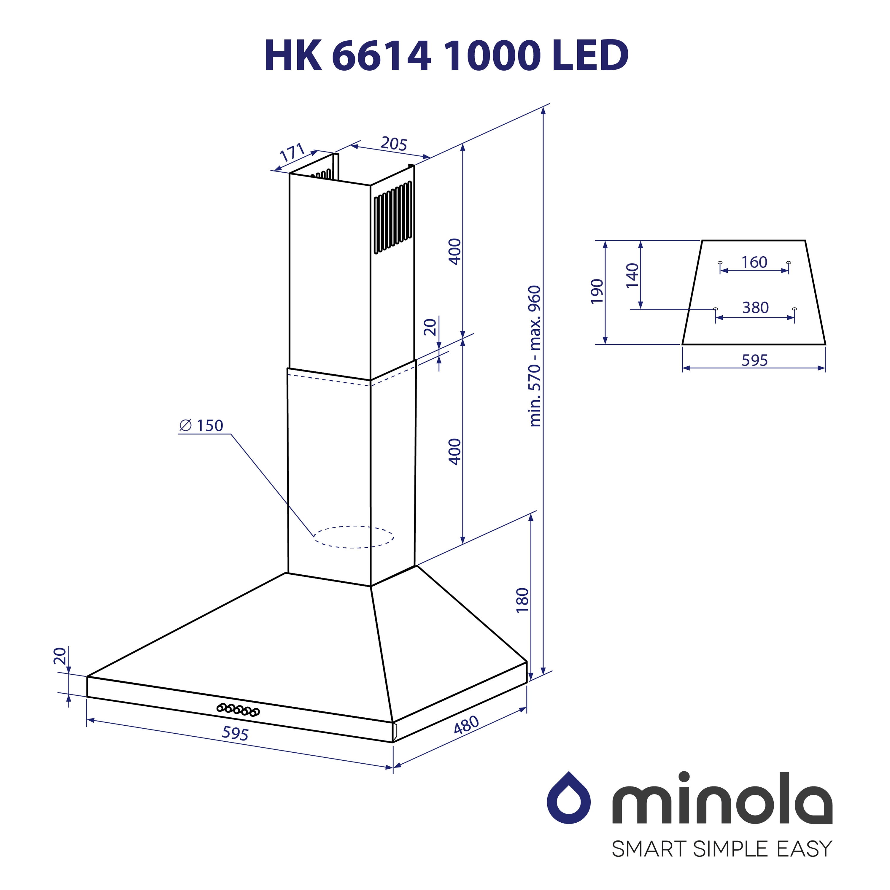 Minola HK 6614 BL 1000 LED Габаритні розміри