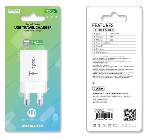 Мережевий зарядний пристрій T-phox TC-124 Pocket USB (White) відгуки - зображення 5