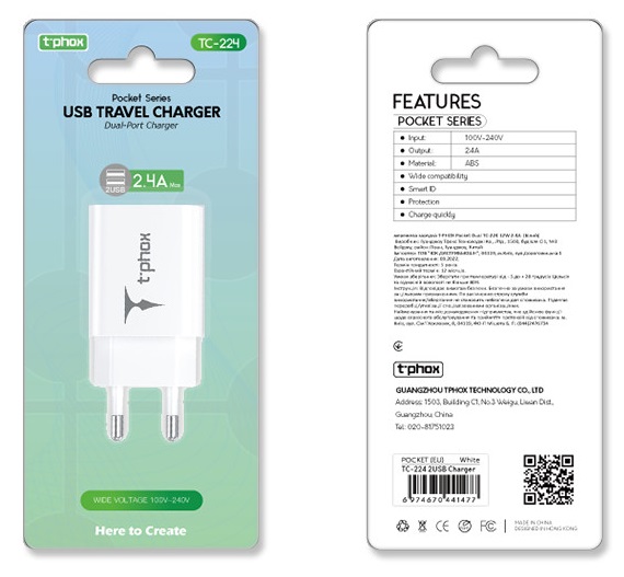 Мережевий зарядний пристрій T-phox TC-224 Pocket Dual USB (White) інструкція - зображення 6