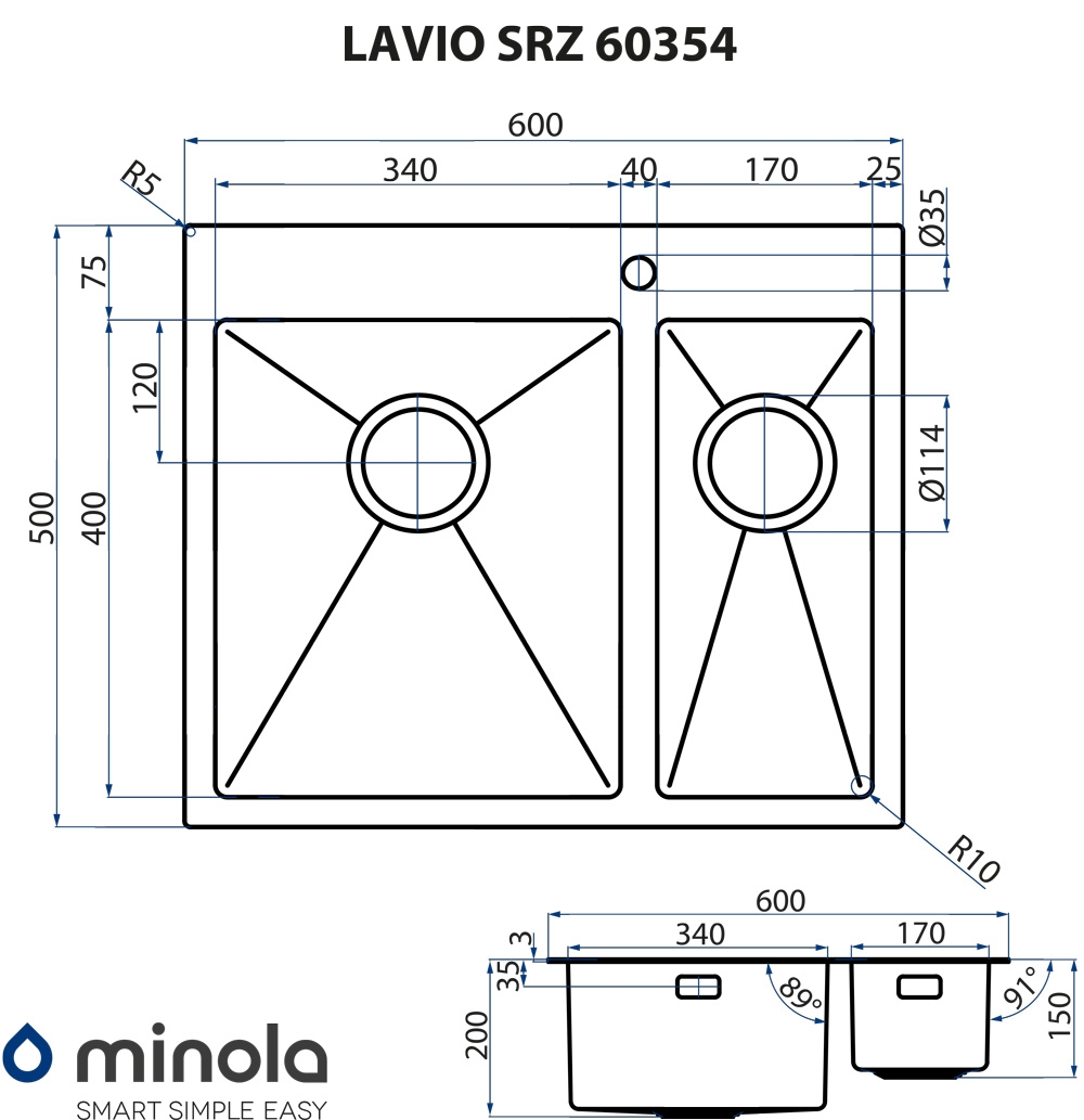 Minola LAVIO SRZ 60354 Габаритные размеры