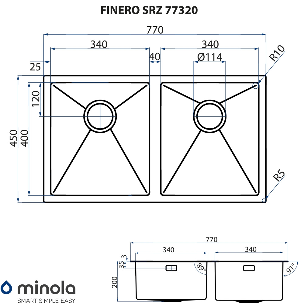 Minola FINERO SRZ 77320 Габаритные размеры