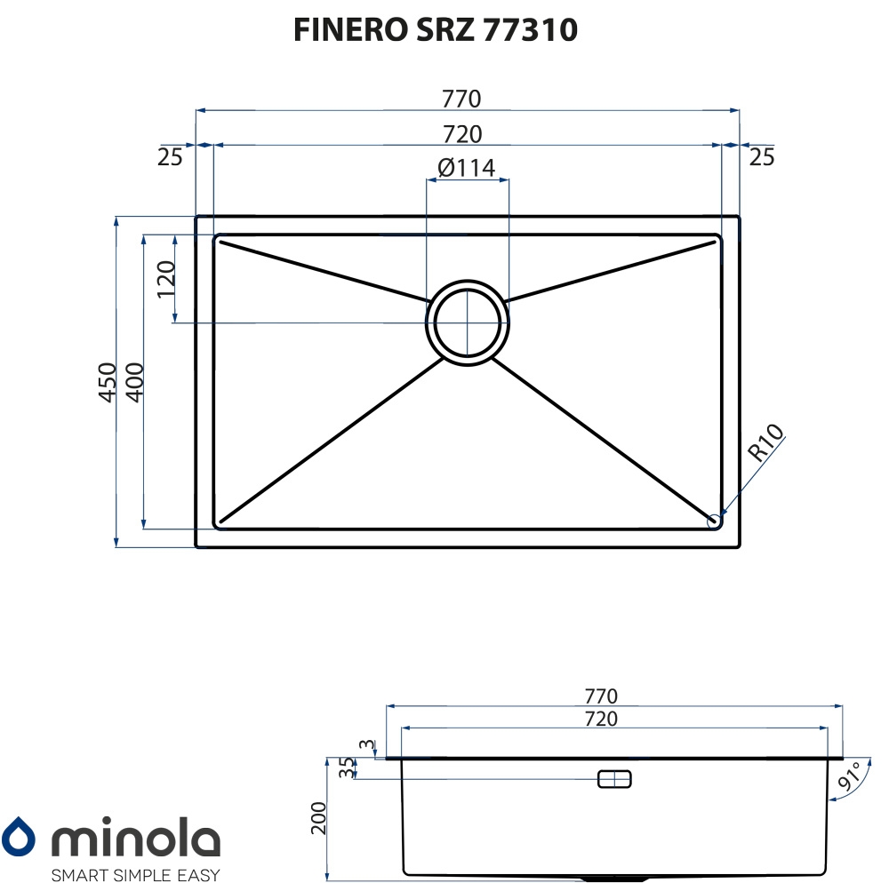 Minola FINERO SRZ 77310 Габаритные размеры