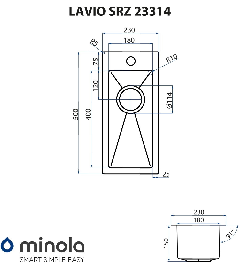 Minola LAVIO SRZ 23314 Габаритные размеры