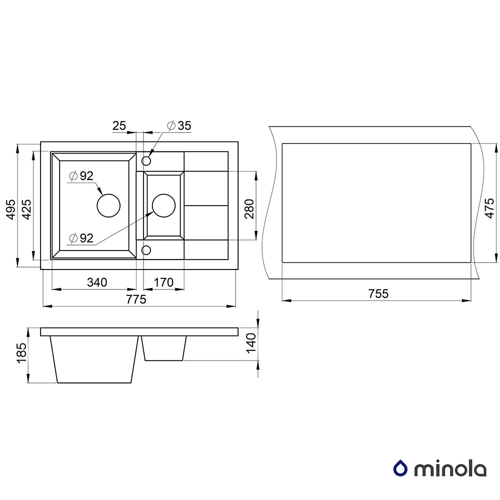 Minola MPG 5360-77 Пирит Габаритные размеры