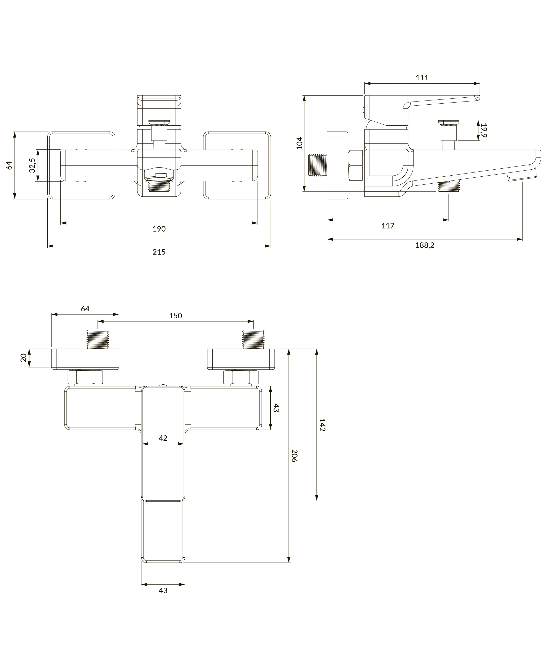 Omnires Parma Chrome PM7430CR Габаритні розміри