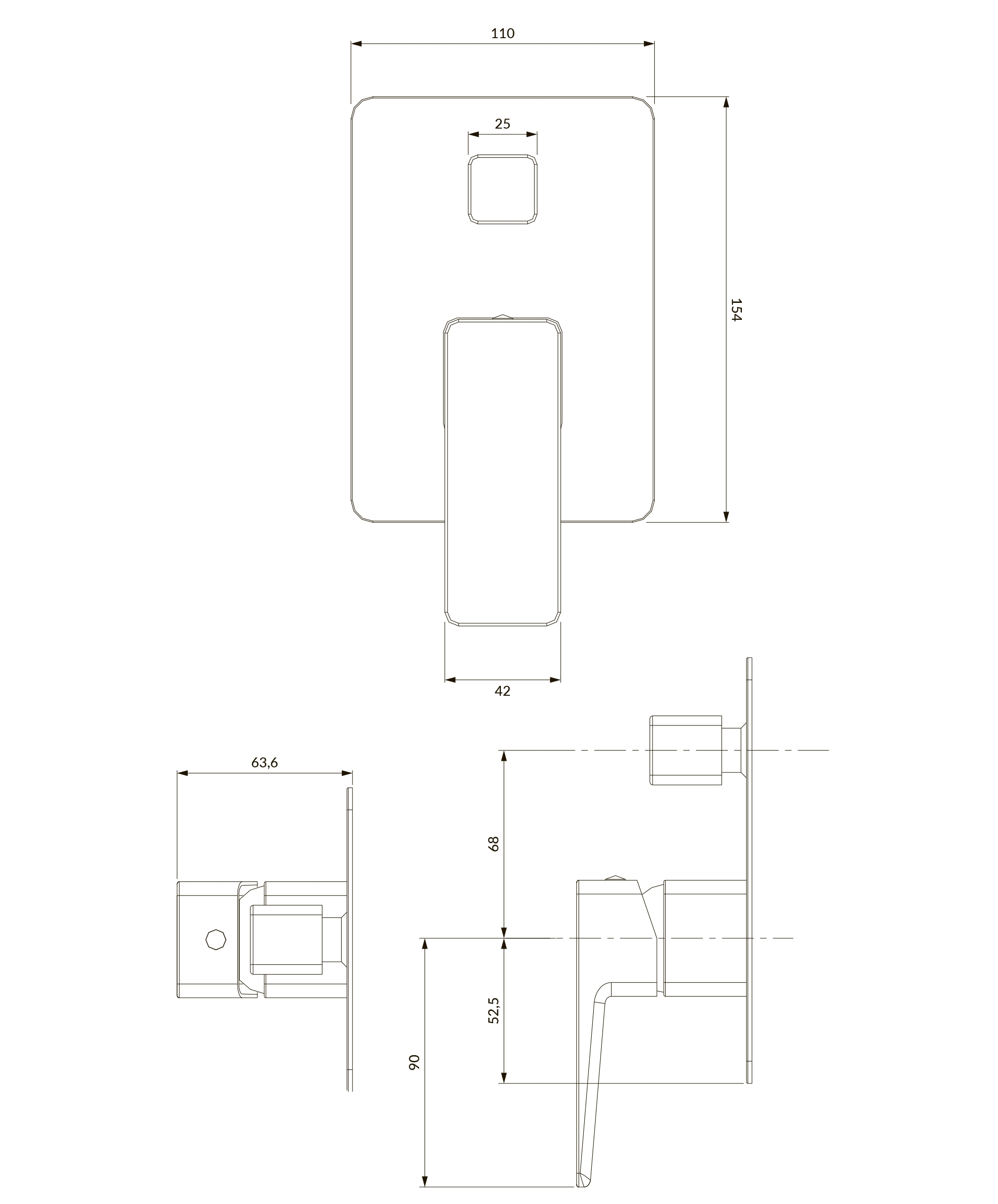 Omnires Parma Chrome PM7435CR Габаритні розміри