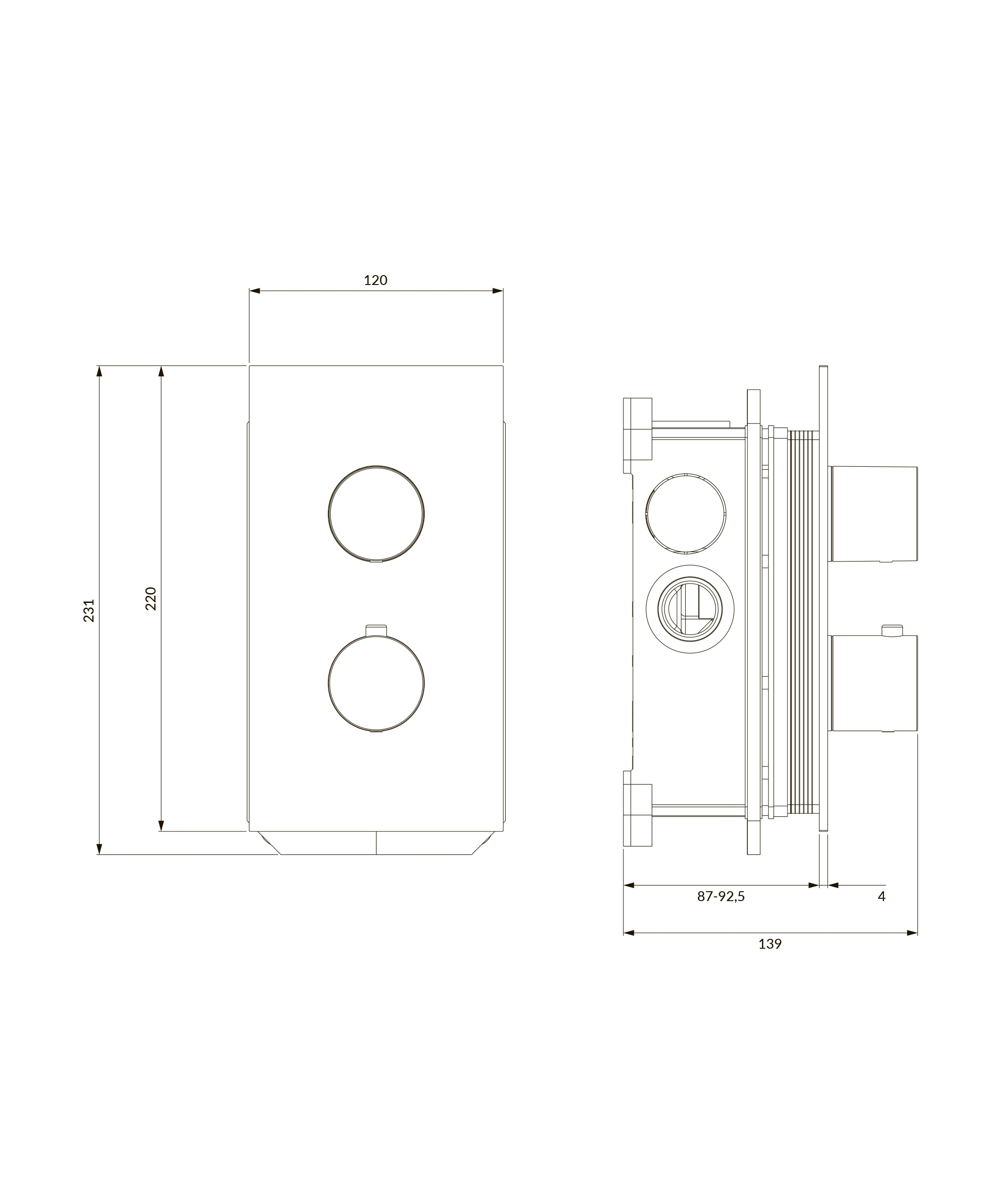 Omnires Contour з термостатом, Chrome CT8036CR Габаритні розміри